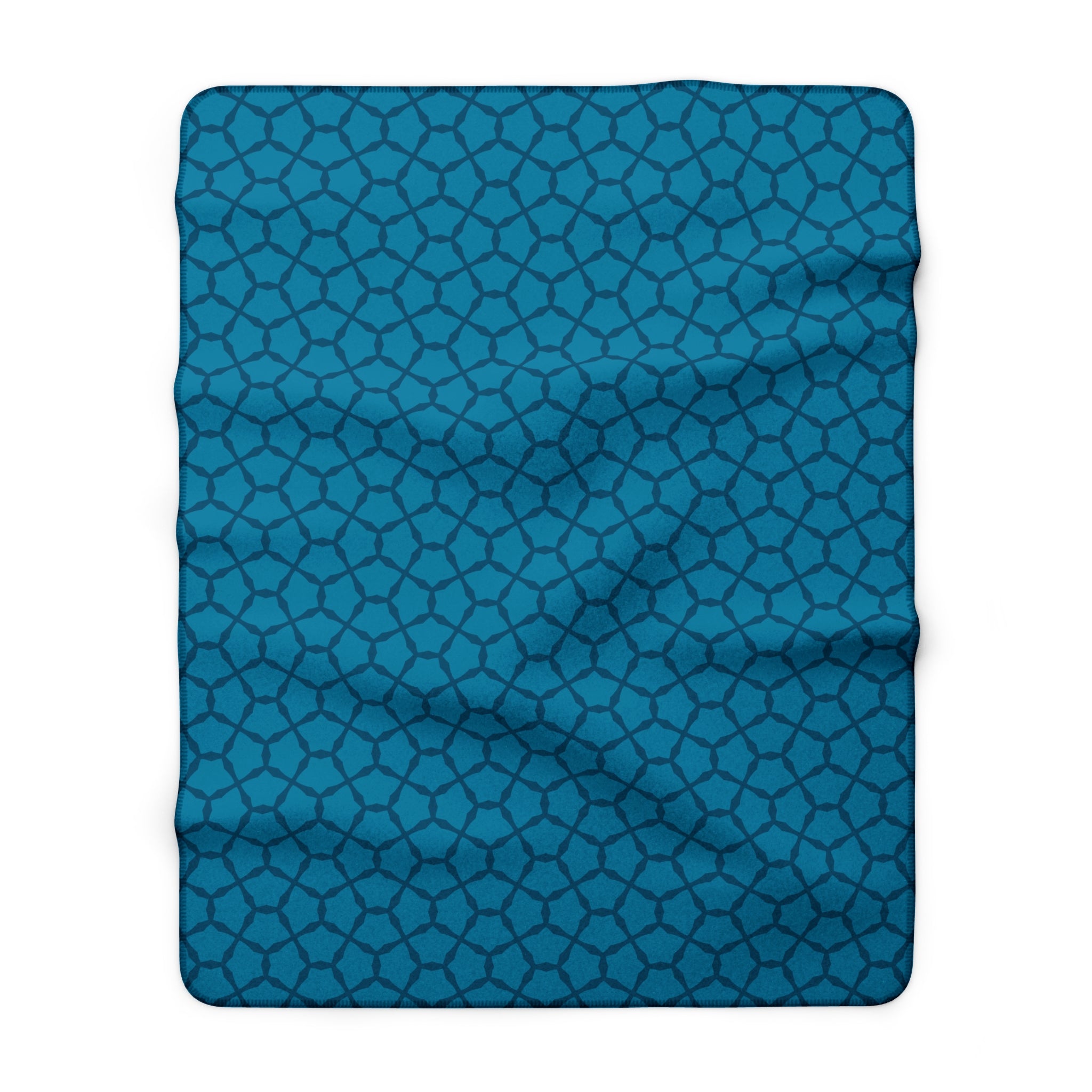 Blue Geometric Sherpa Blanket — Cozy Fleece Throw with Moroccan Tile Pattern