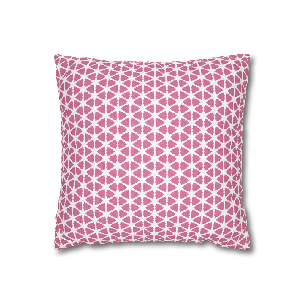 Coconut Ice Pink and White Pattern Throw THROW PILLOW COVER — Modern Triangle Pattern Square Pillowcase