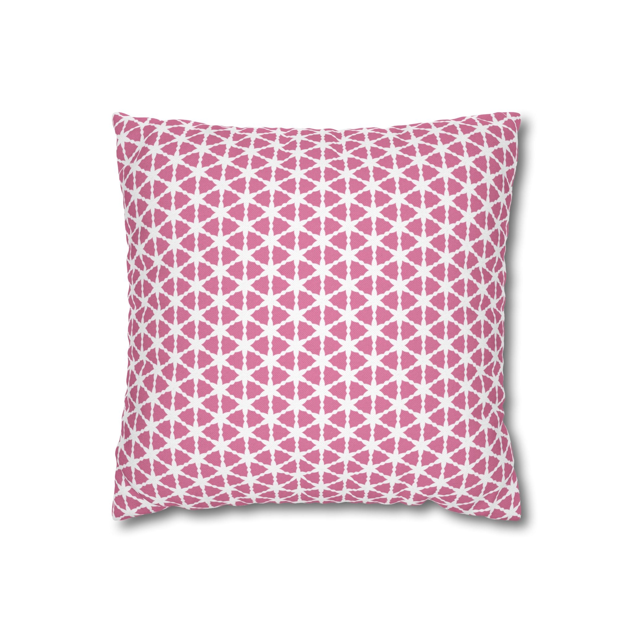 Coconut Ice Pink and White Pattern Throw THROW PILLOW COVER — Modern Triangle Pattern Square Pillowcase