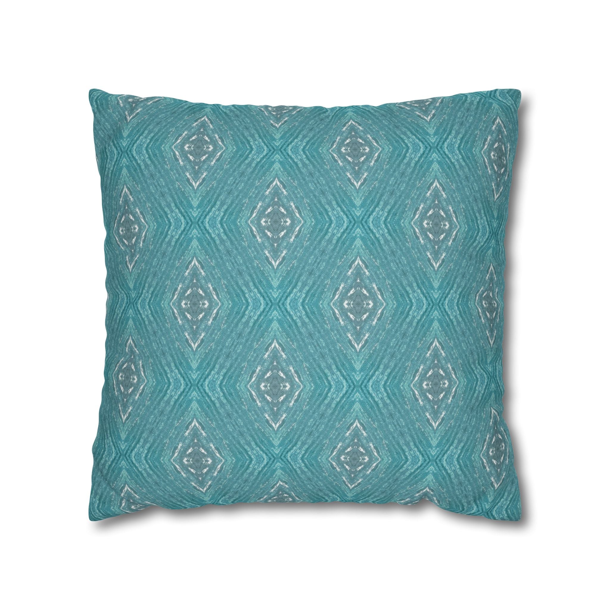 Teal Ikat Pattern Square THROW PILLOW COVER — Turquoise Boho Decorative Throw Pillow Cover