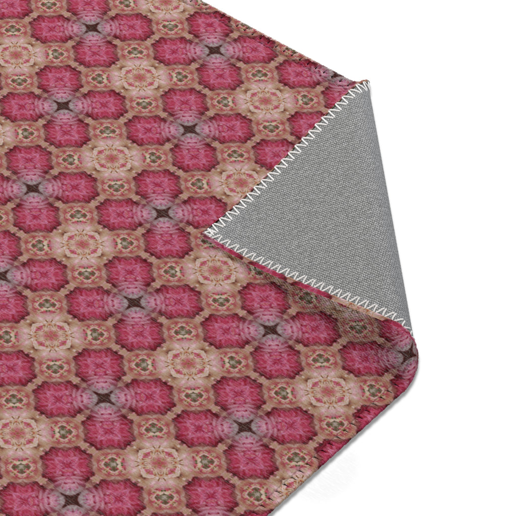 Floral Mosaic Pink Area Rug — Boho Vintage Pattern Accent Rug