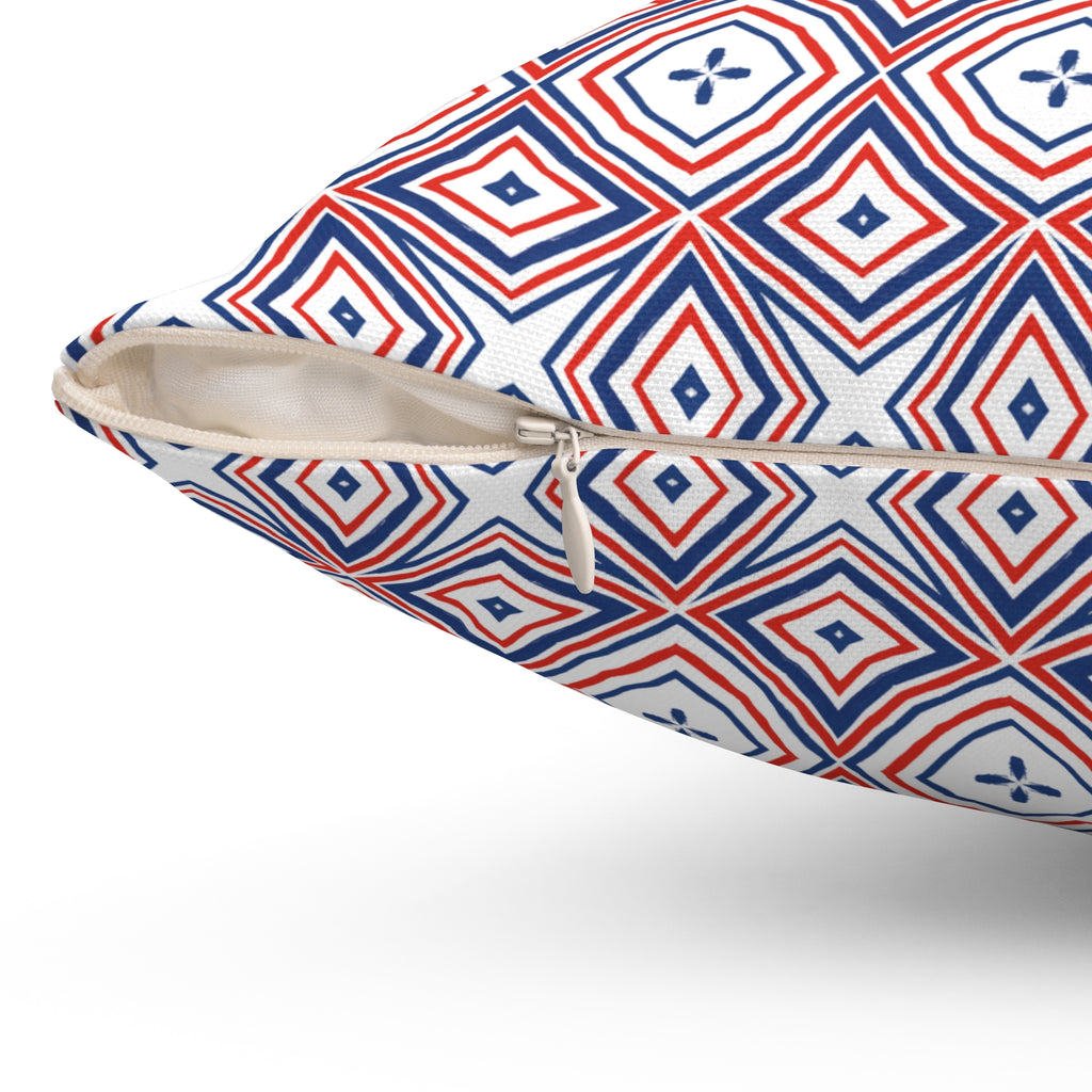 4th of July Red White & Blue Square Pillow — Patriotic Spun Polyester Cushion