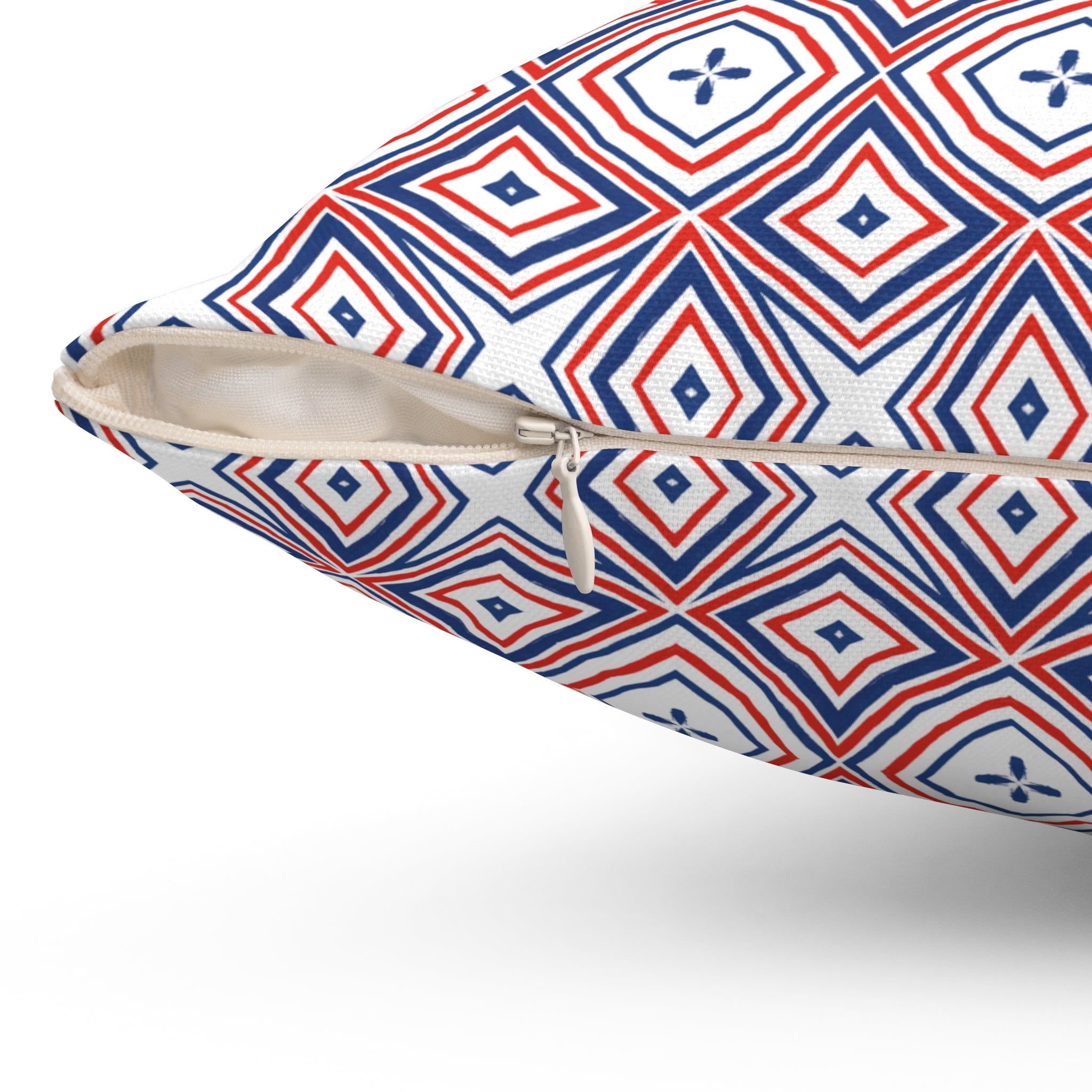 4th of July Red White & Blue Square Pillow — Patriotic Spun Polyester Cushion
