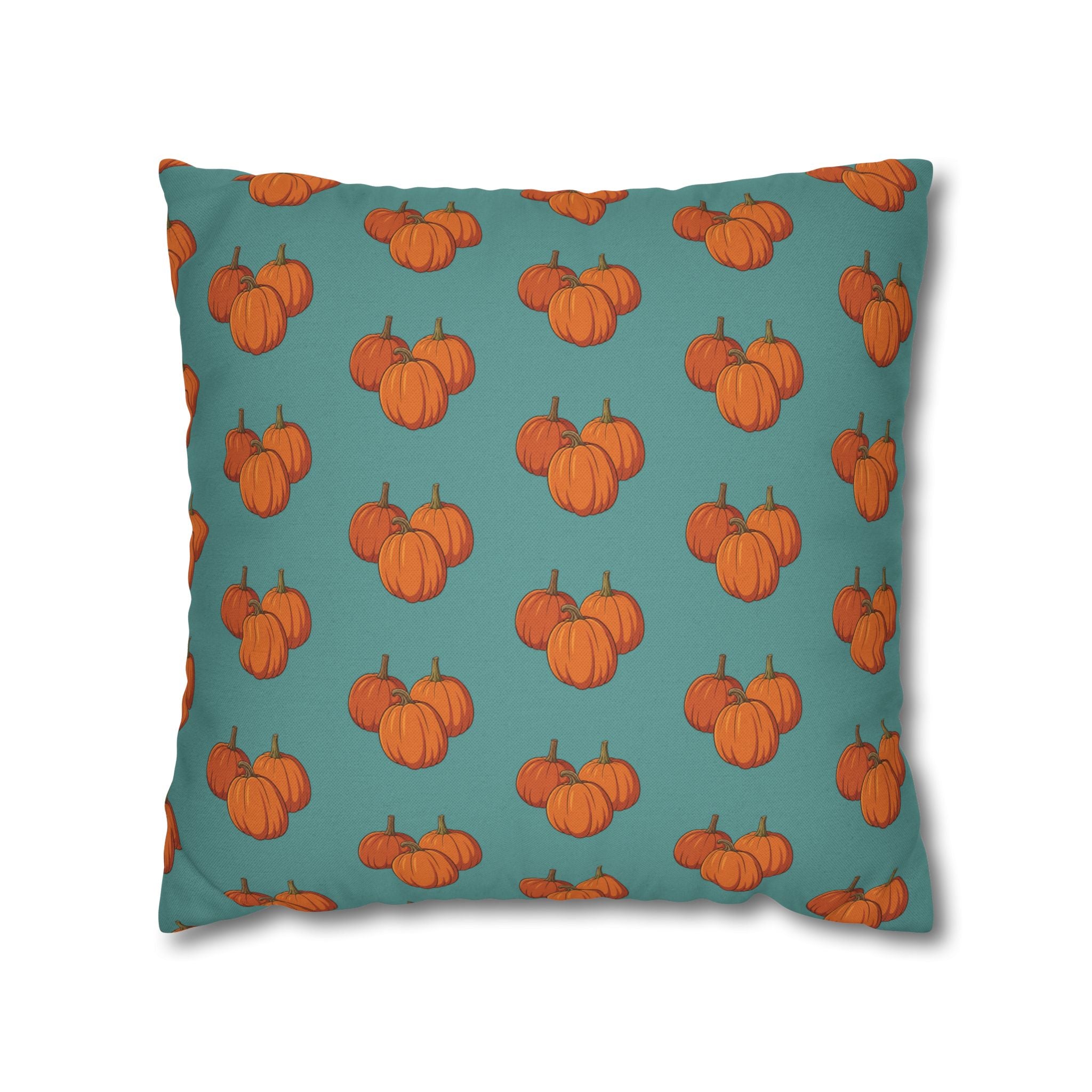 Teal Autumn Pumpkin Pattern THROW PILLOW COVER — Teal Fall Décor Cushion Cover