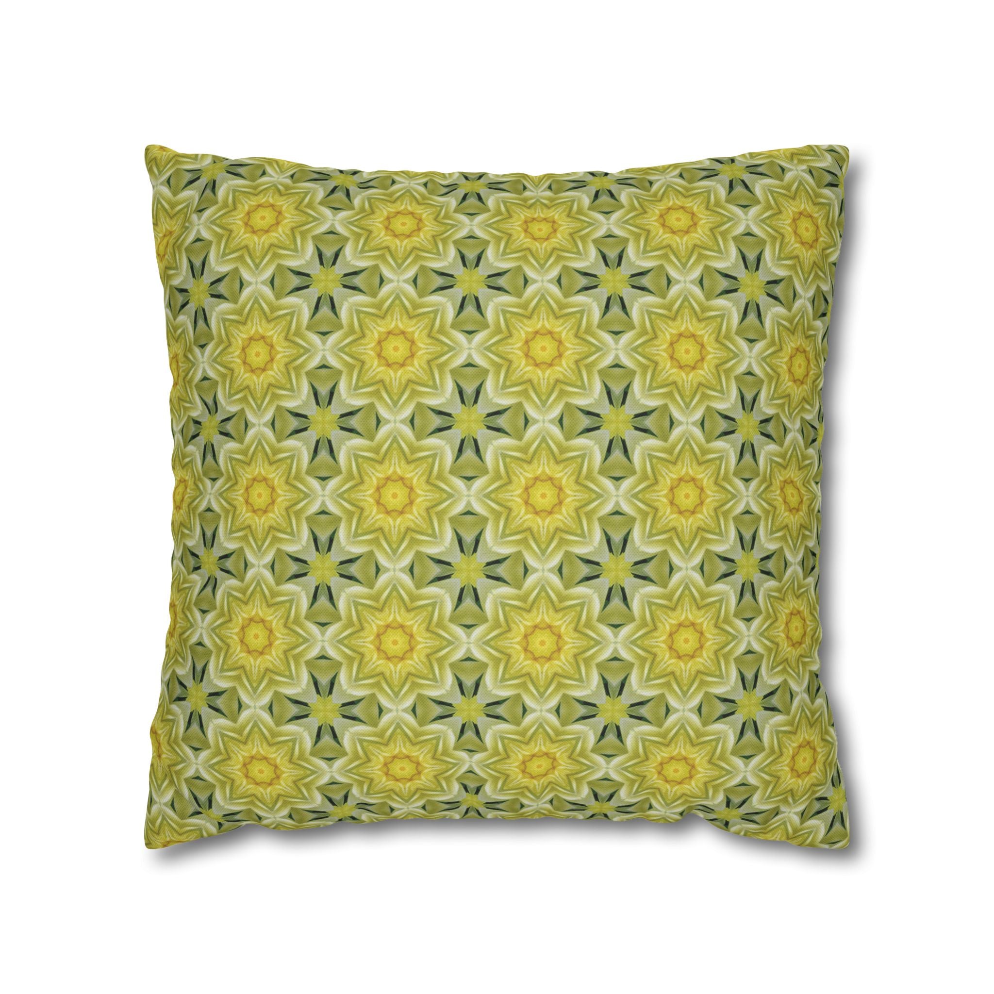 Botanical Yellow and Green Decorative THROW PILLOW COVER — Floral Star Pattern Square Throw Cover