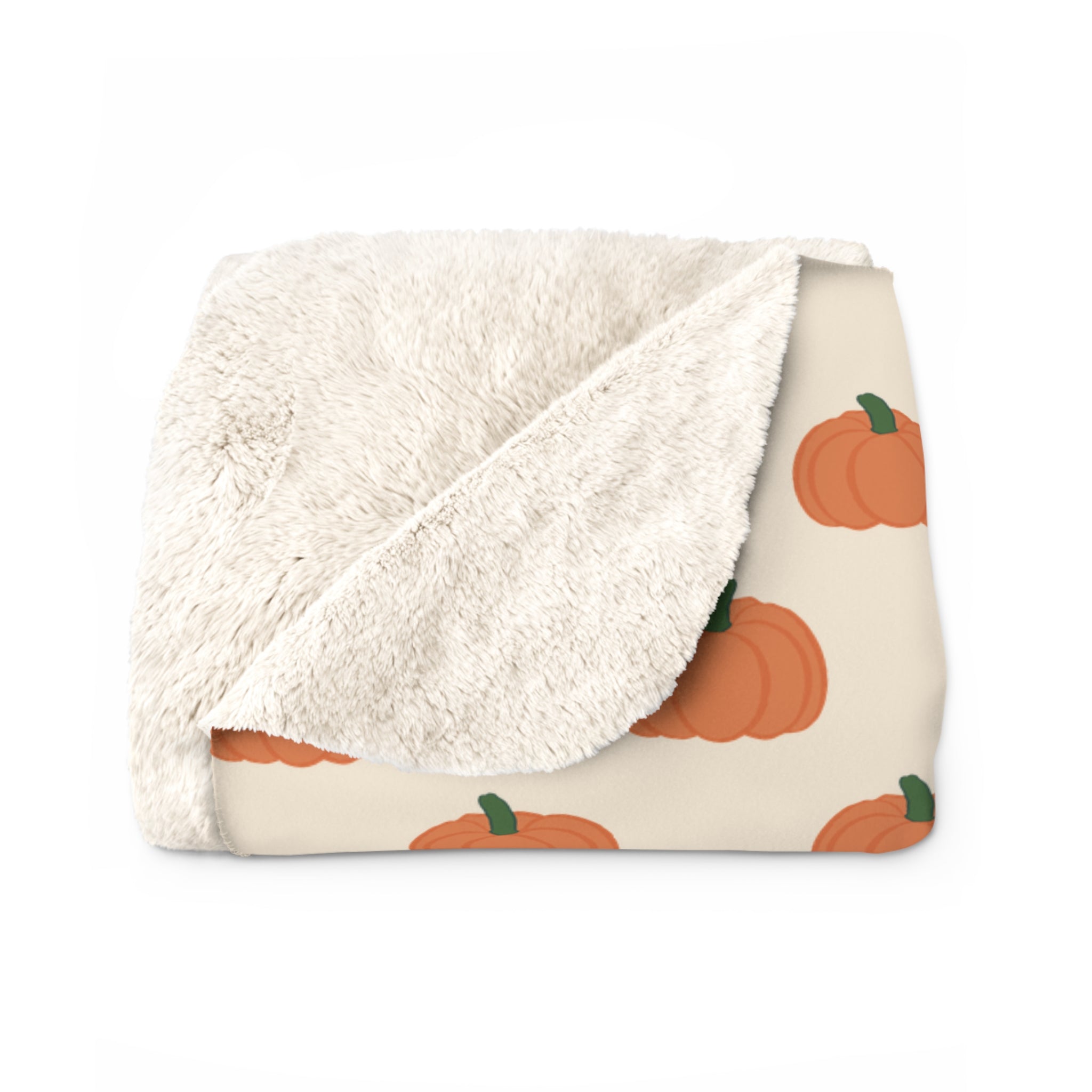 Cream Halloween Pumpkin Pattern Sherpa Blanket — Cozy Halloween Fall Throw