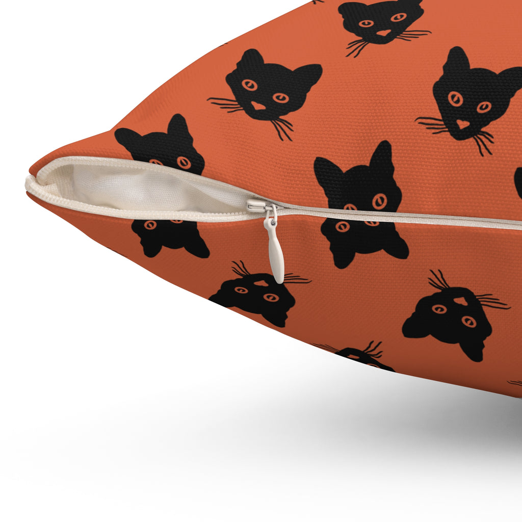 Black Cat Orange Throw Pillow – Cute Cat Face Decorative Halloween Cushion