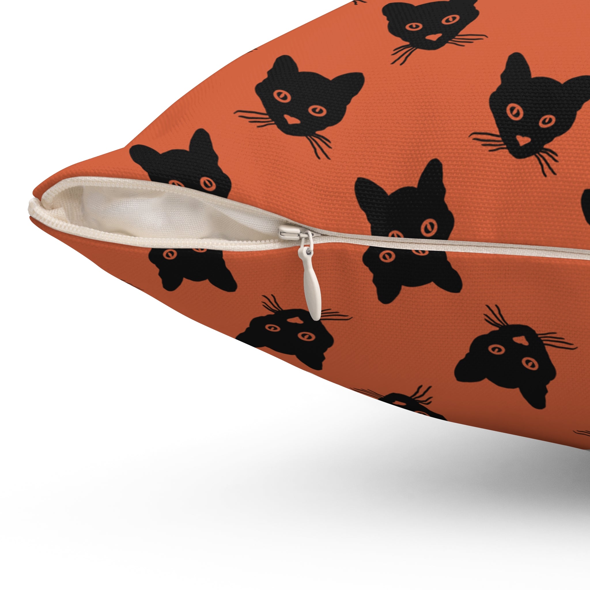 Black Cat Orange Throw Pillow – Cute Cat Face Decorative Halloween Cushion