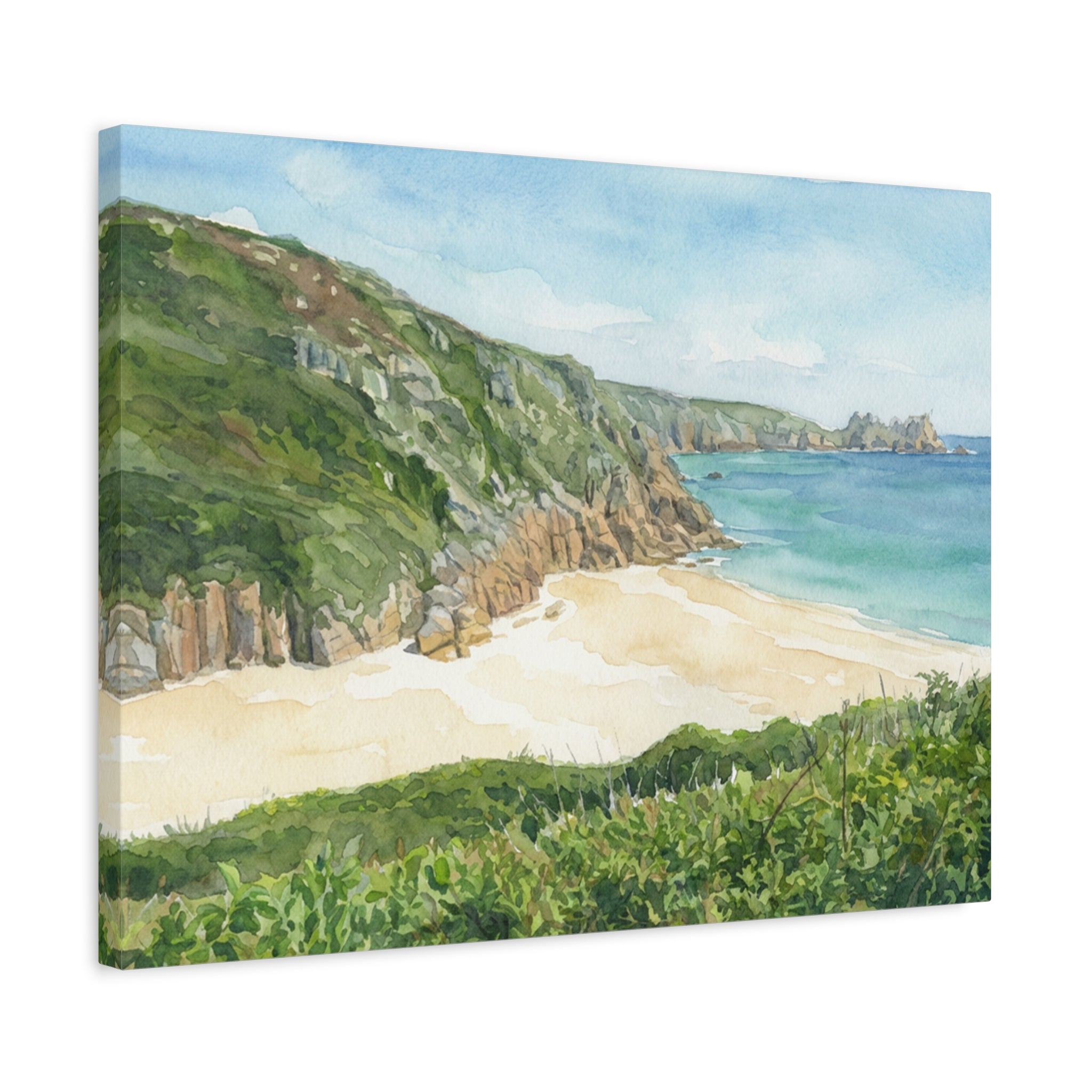 Cornwall Coastal Beach Watercolor Matte Canvas