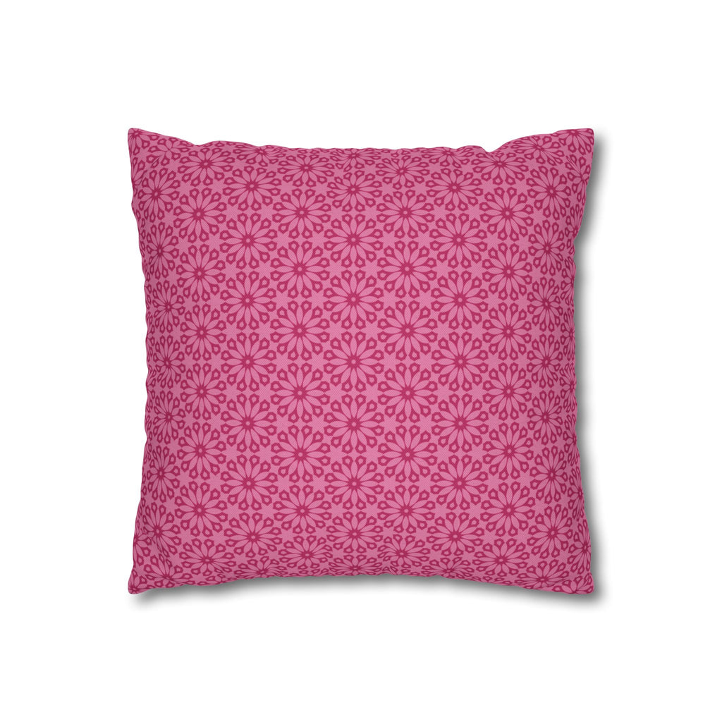 Daisy Bloom Pink Floral Pattern Decorative THROW PILLOW COVER — Spun Polyester Square Pillow Cover