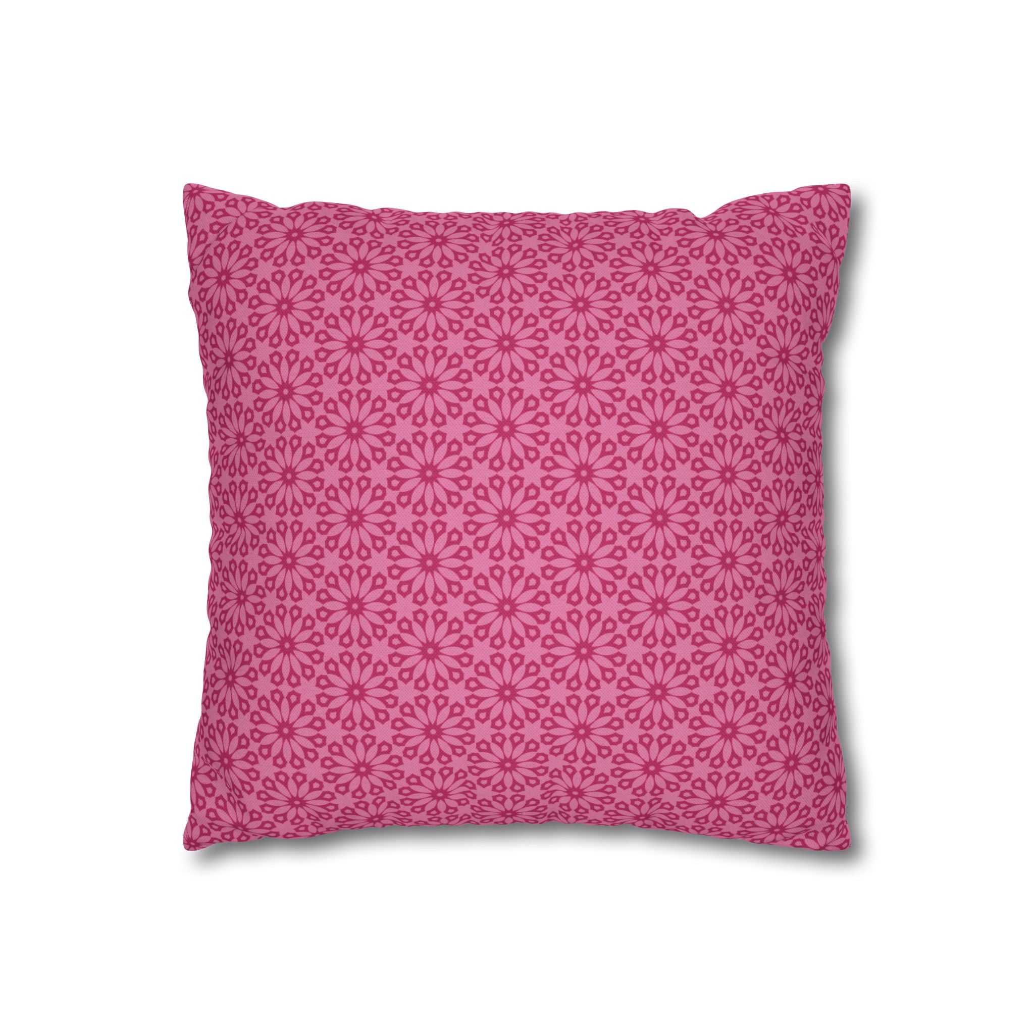 Daisy Bloom Pink Floral Pattern Decorative THROW PILLOW COVER — Spun Polyester Square Pillow Cover