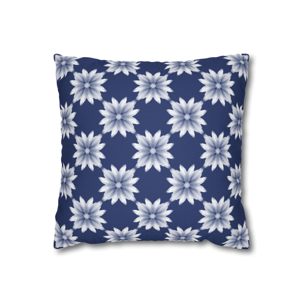 Navy Blue Floral Decorative THROW PILLOW COVER — Navy White Dahlia Pattern Square Throw Pillow Cover