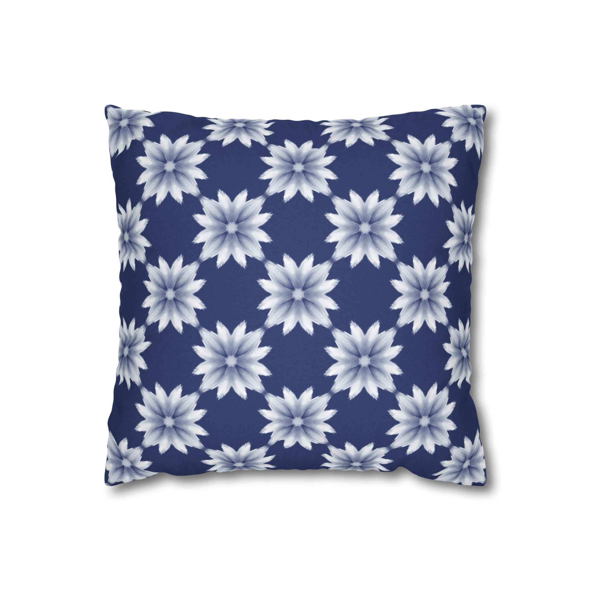 Navy Blue Floral Decorative THROW PILLOW COVER — Navy White Dahlia Pattern Square Throw Pillow Cover