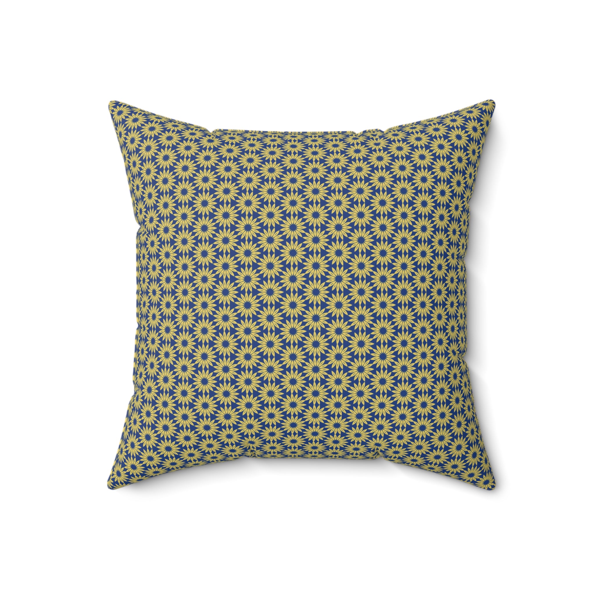 Sunburst Floral Throw Pillow — Yellow & Blue Geometric Accent Cushion