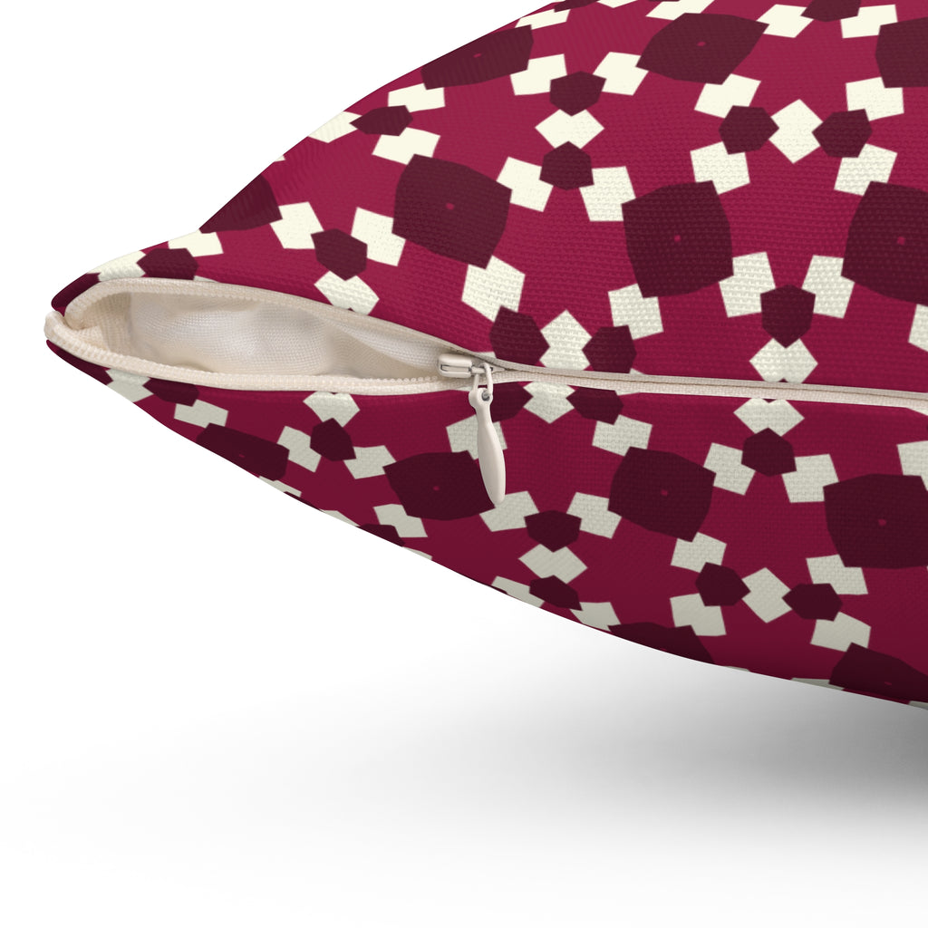 Burgundy Floral Geometric Pattern Pillow – Decorative Square Throw Pillow