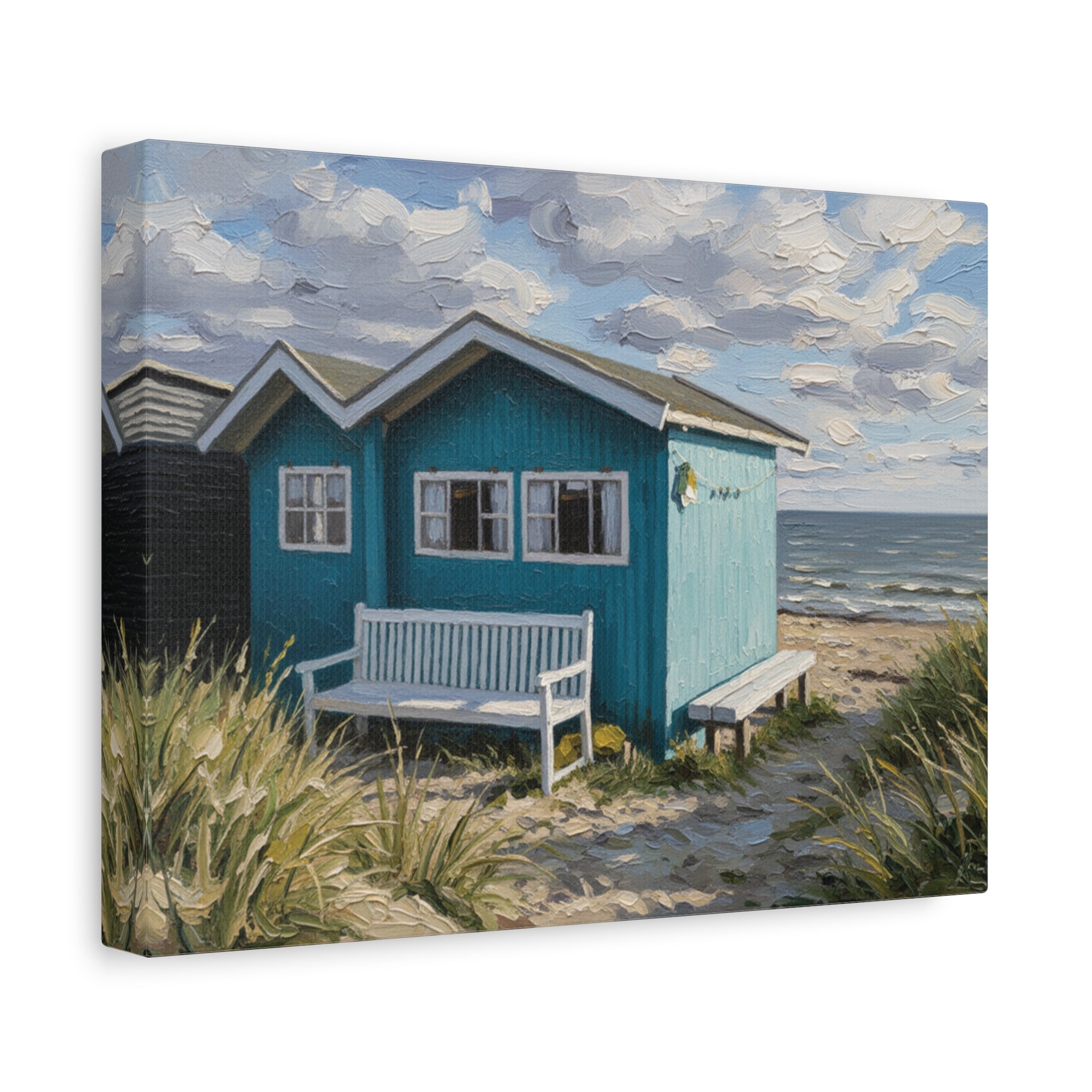 Danish Seaside Beach Hut Canvas Print — Coastal Cottage Wall Art