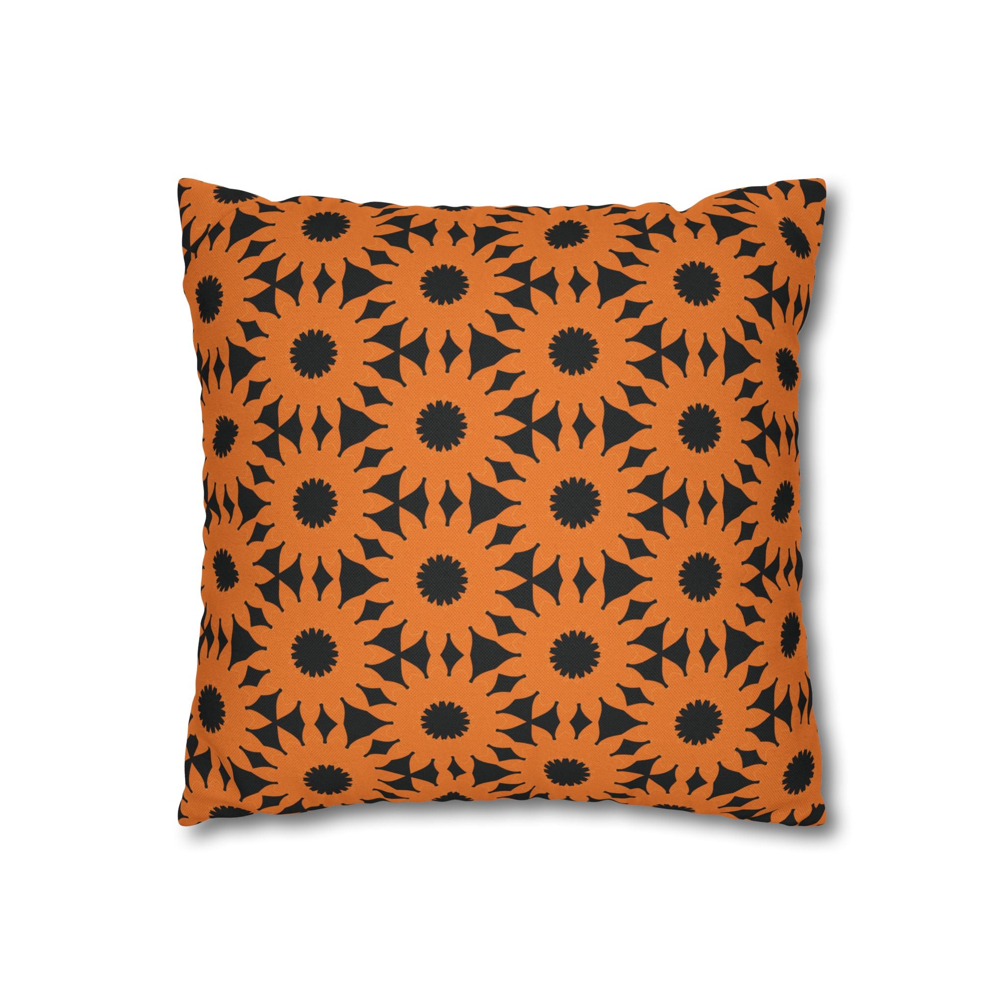 Orange & Black Sunflower Pattern THROW PILLOW COVER — Fall Halloween Decorative Throw Pillow