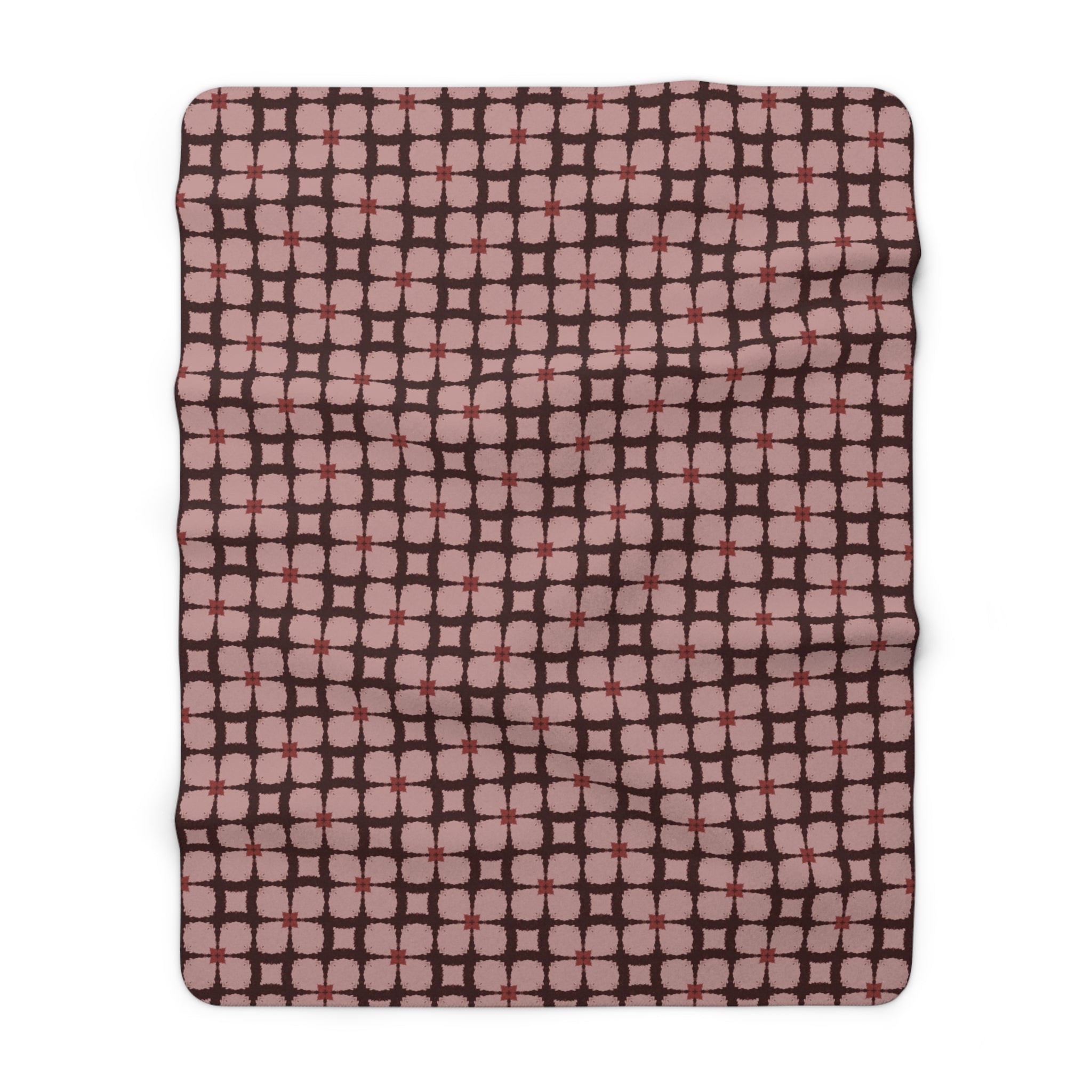 Vintage Pink Plaid Decorative Sherpa Fleece Blanket — Cozy Plush Throw with Modern Geometric Pattern