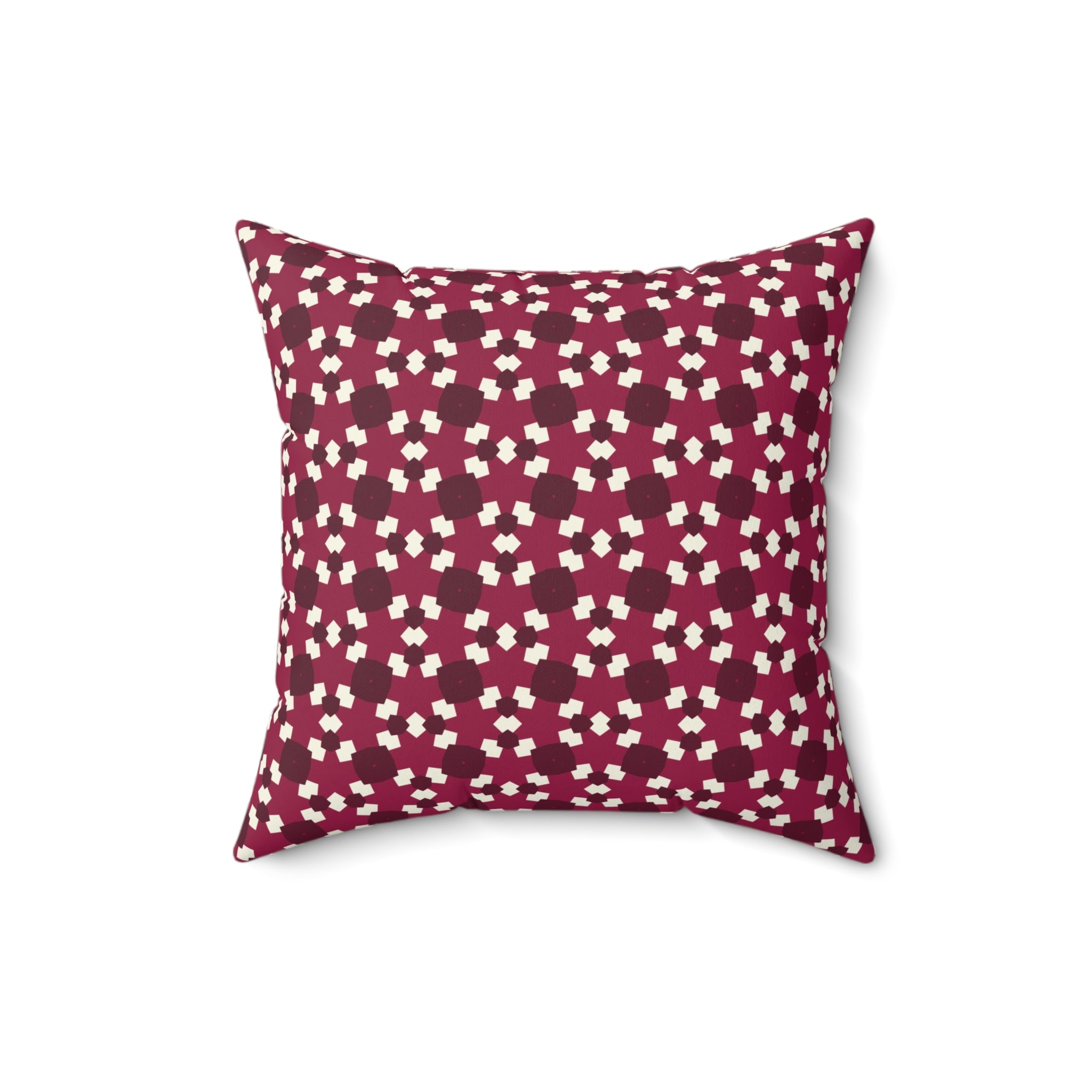 Burgundy Floral Geometric Pattern Pillow – Decorative Square Throw Pillow