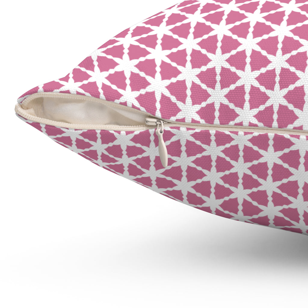Pink and White Pattern Pillow — Square Decorative Throw Cushion