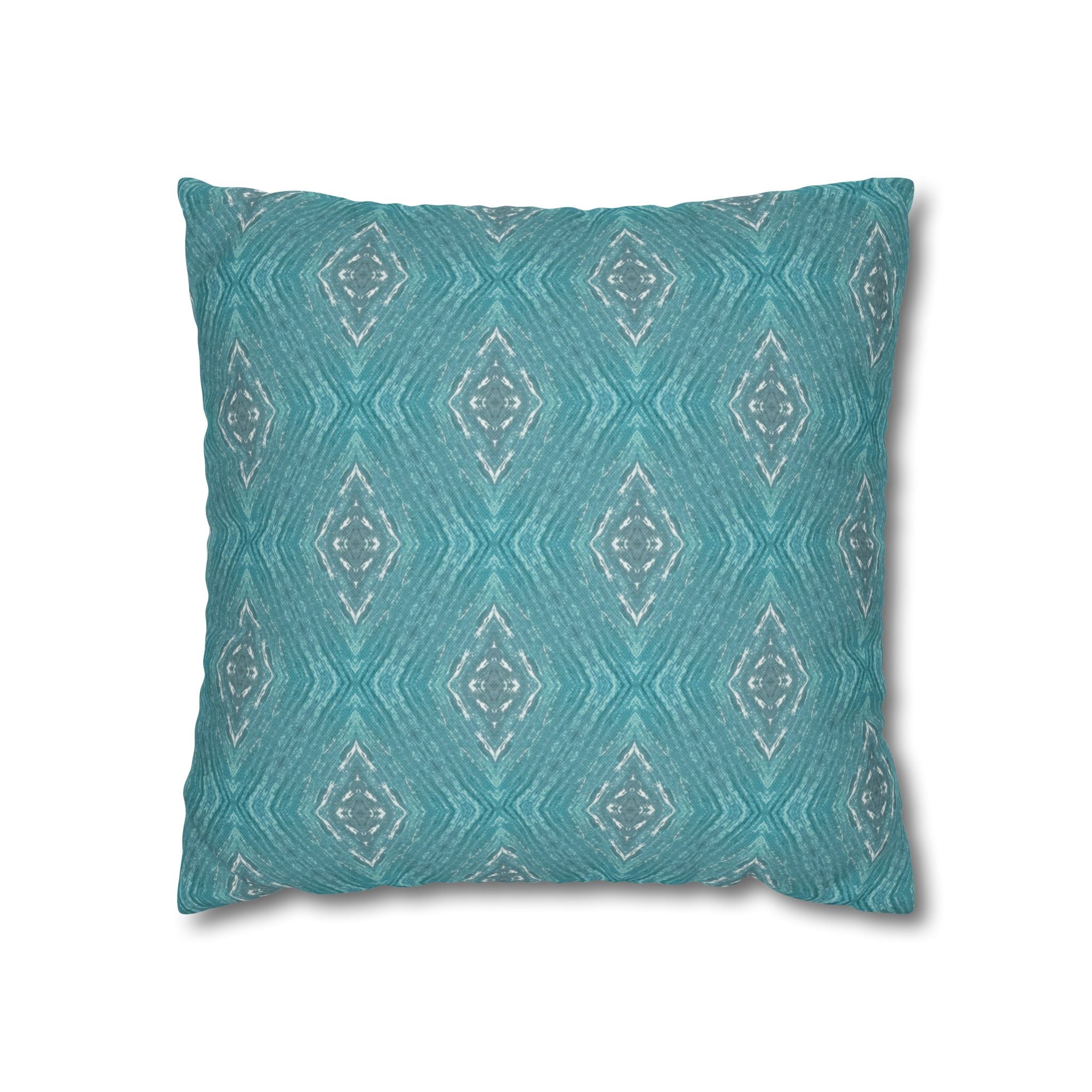 Teal Ikat Pattern Square THROW PILLOW COVER — Turquoise Boho Decorative Throw Pillow Cover