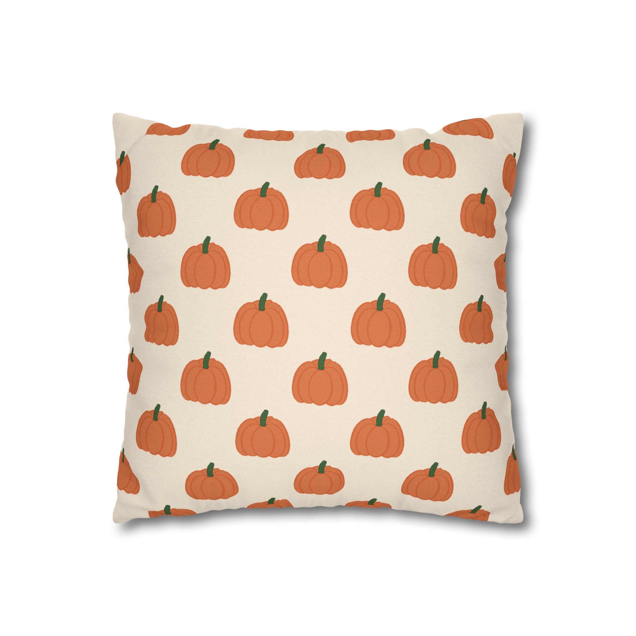 Cream Halloween Pumpkin Pattern THROW PILLOW COVER — Fall Decorative Square Pillow Cover