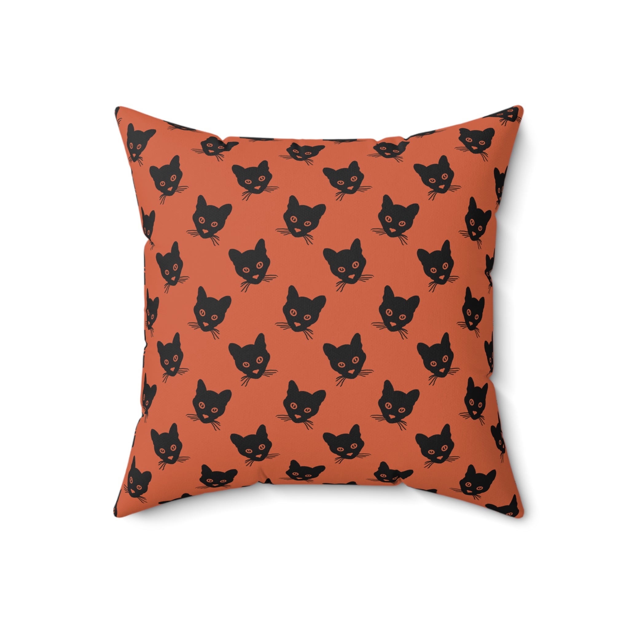 Black Cat Orange Throw Pillow – Cute Cat Face Decorative Halloween Cushion