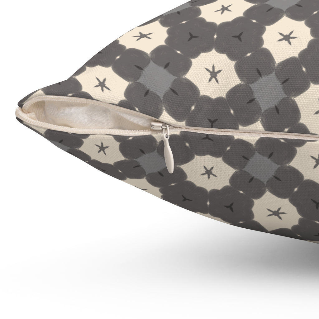 Charcoal and Cream Throw Pillow — Geometric Gray Patterned Square Pillow