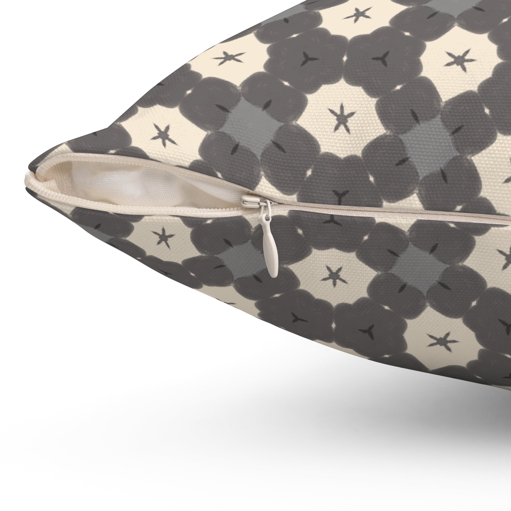 Charcoal and Cream Throw Pillow — Geometric Gray Patterned Square Pillow