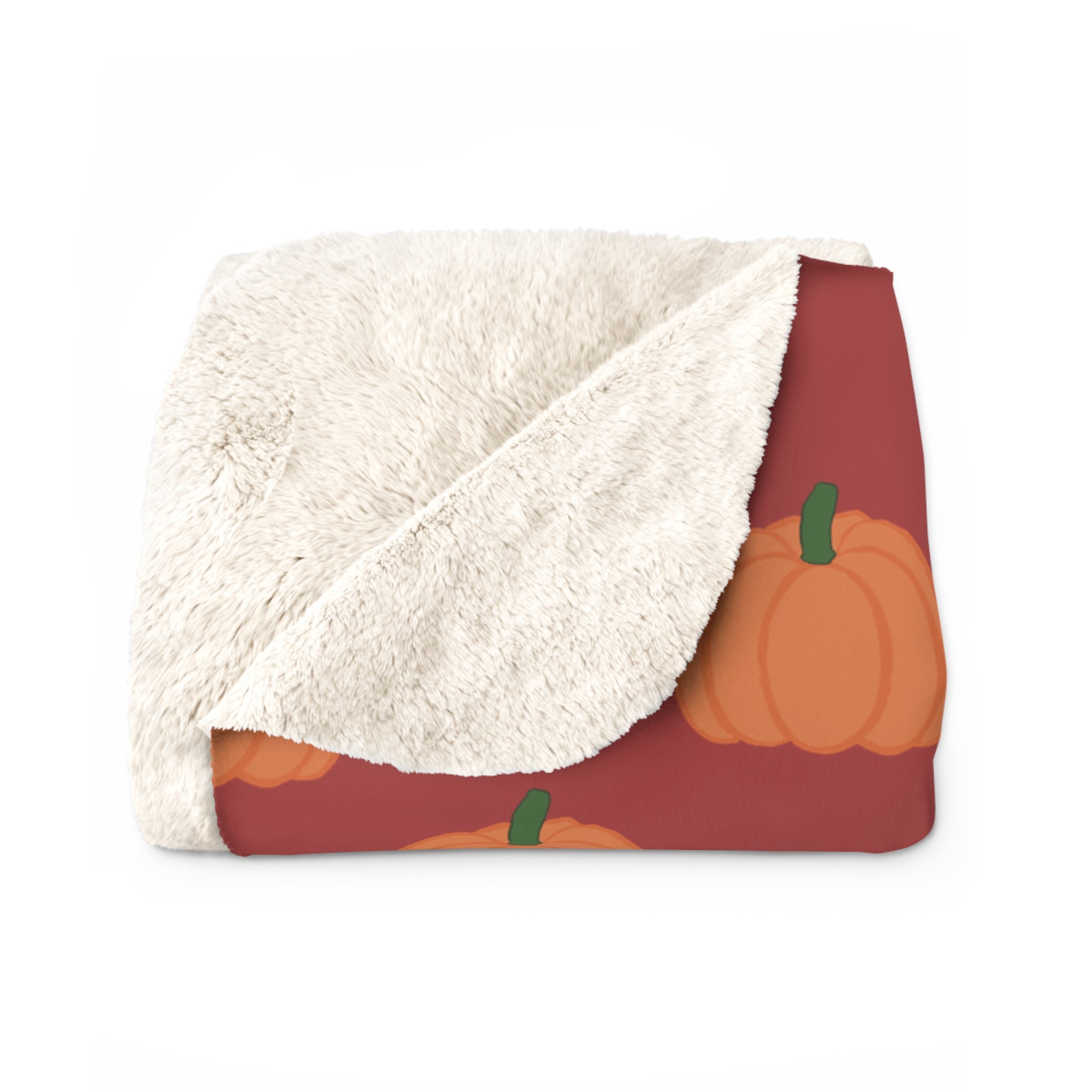 Burnt Orange Halloween Pumpkin Pattern Sherpa Blanket — Cozy Halloween Fall Throw