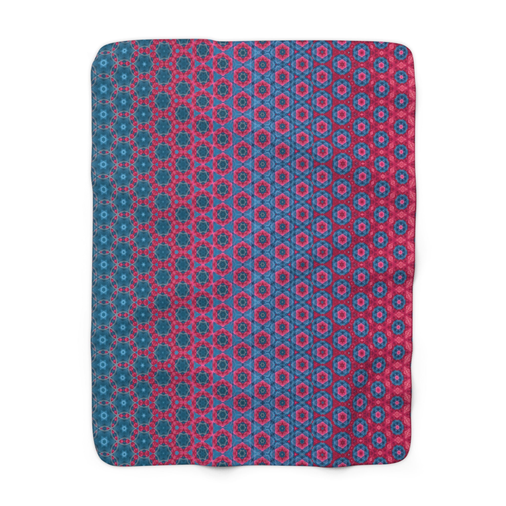Ombre Sherpa Blanket — Plush Fleece Throw with Pink & Teal Geometric Pattern