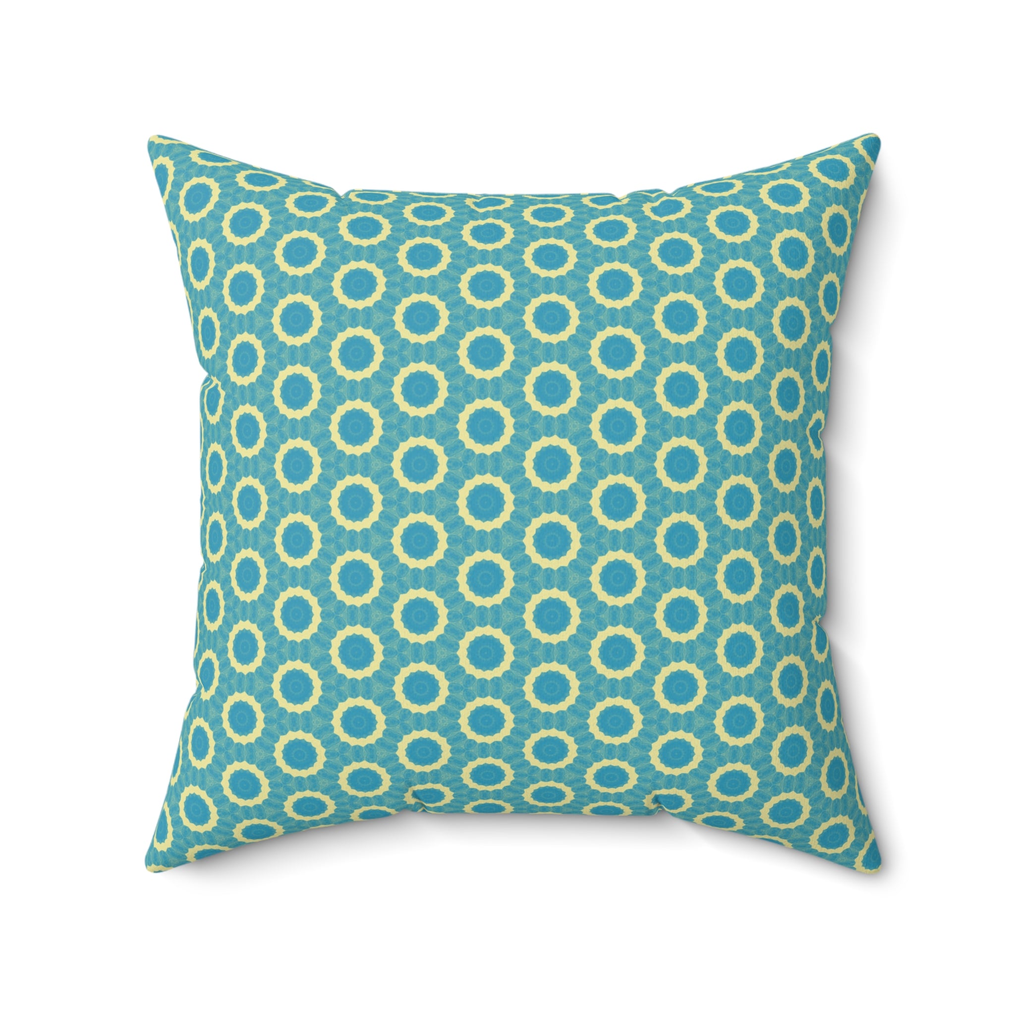 Aqua Retro Circle Design Throw Pillow — Spun Polyester Square Pillow