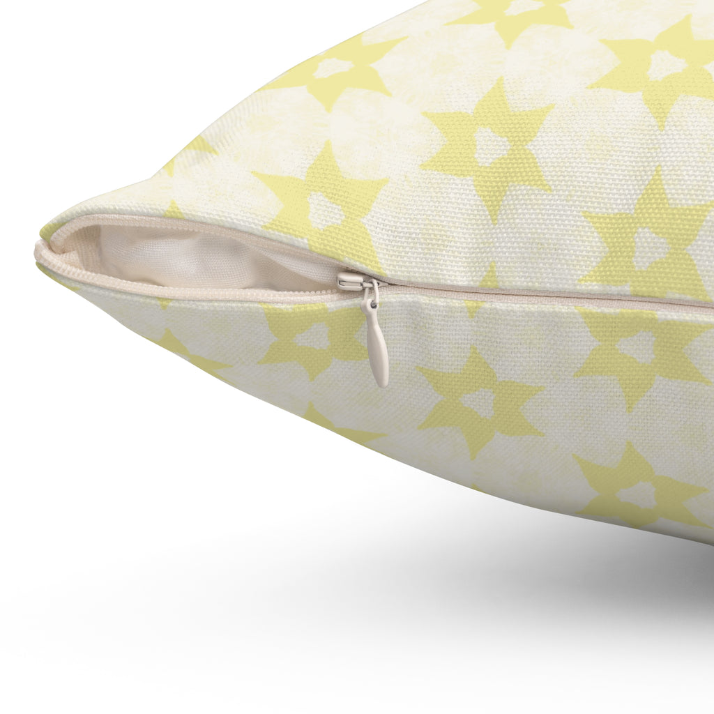 Cream Floral Star Pattern Square Pillow - Decorative Polyester Throw Pillow