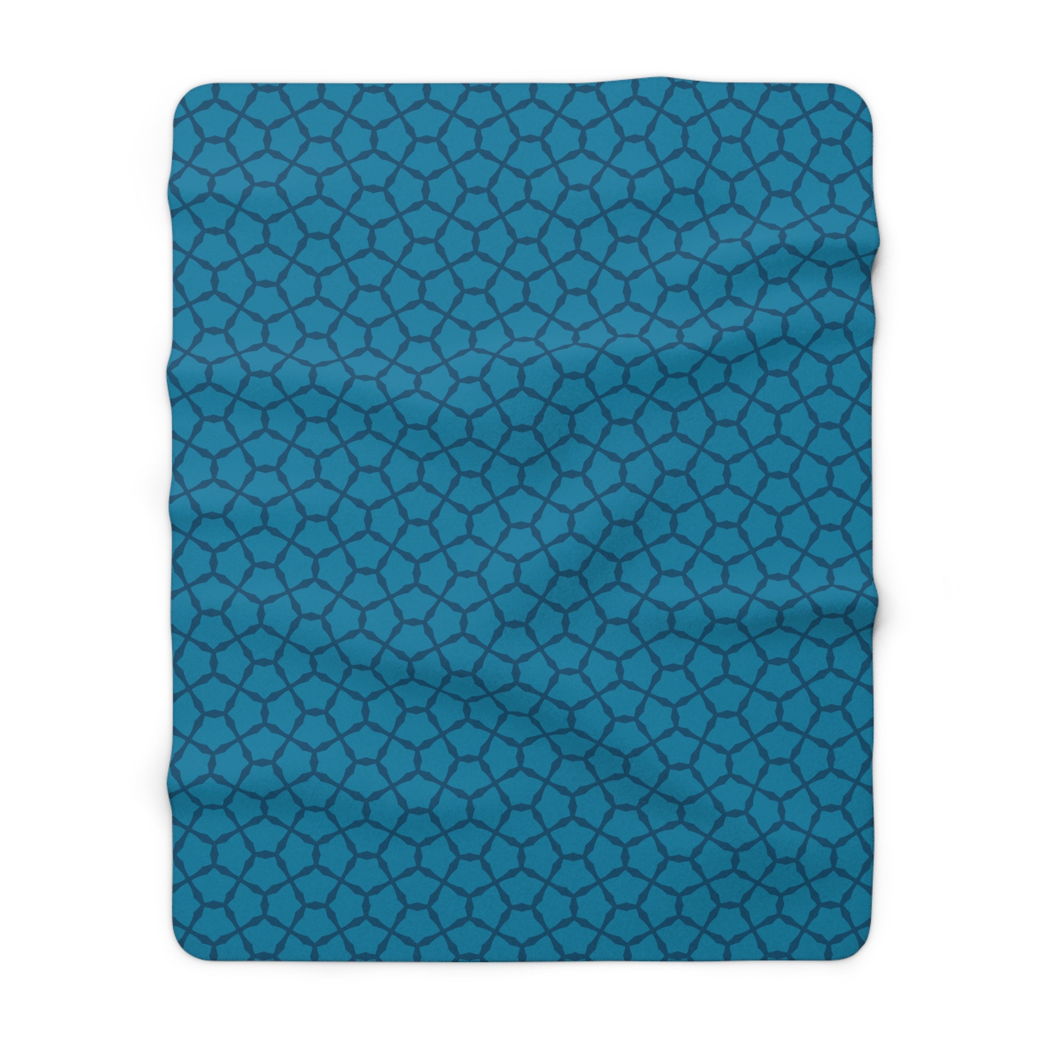 Blue Geometric Sherpa Blanket — Cozy Fleece Throw with Moroccan Tile Pattern