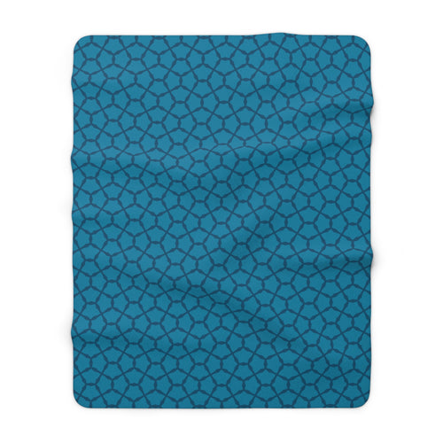 Blue Geometric Sherpa Blanket — Cozy Fleece Throw with Moroccan Tile Pattern