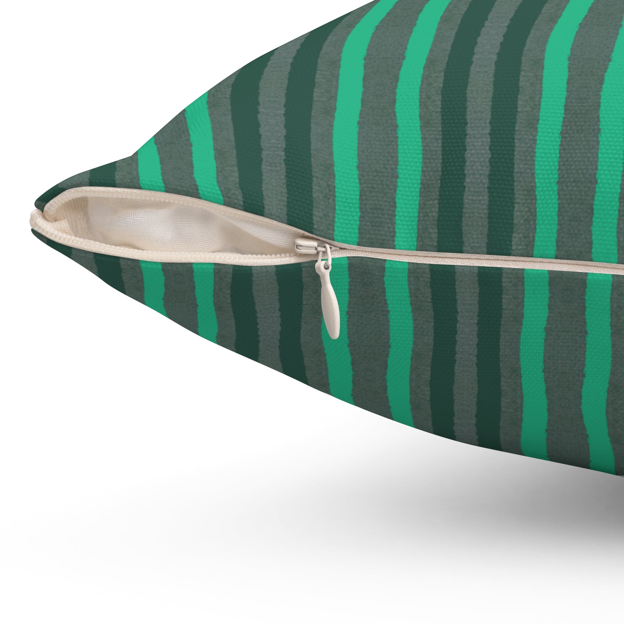 Green & Gray Striped Square Pillow — Modern Decorative Throw Cushion