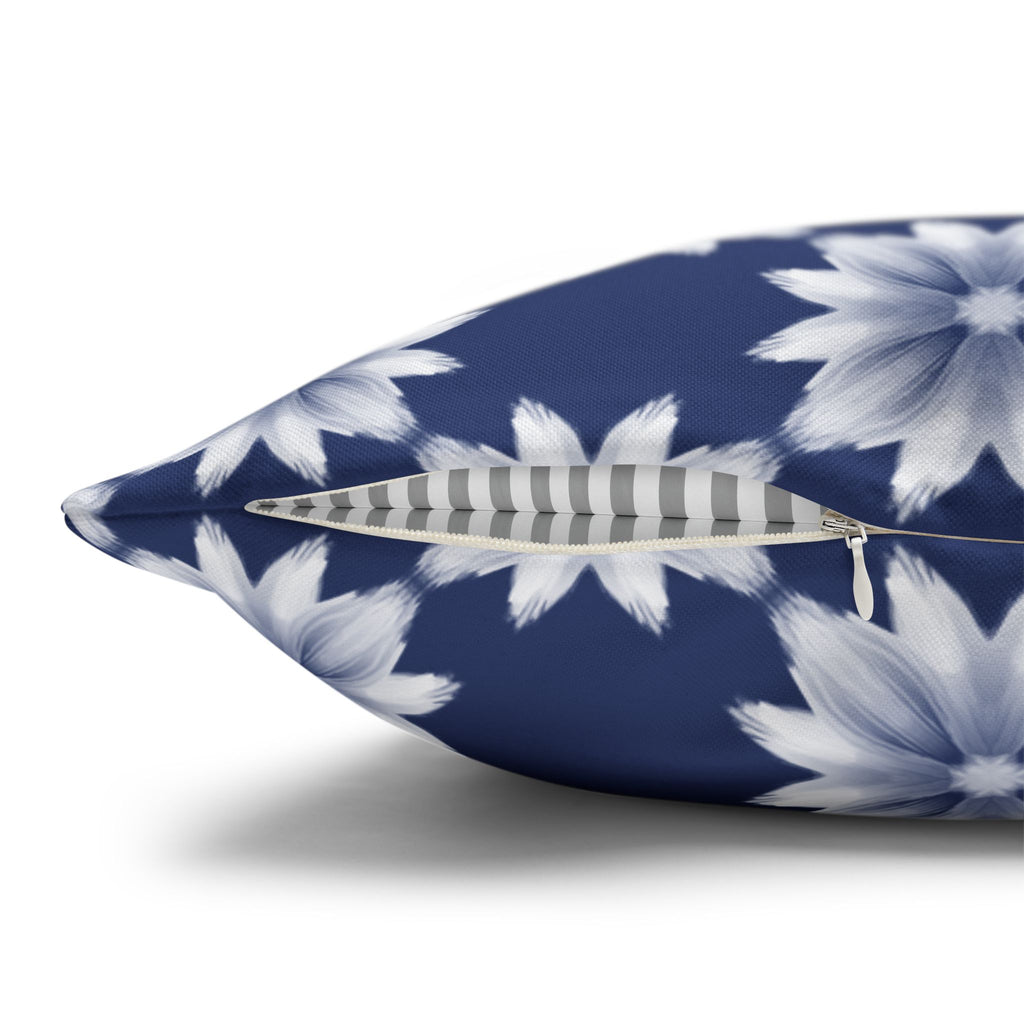 Navy Blue Floral Decorative THROW PILLOW COVER — Navy White Dahlia Pattern Square Throw Pillow Cover