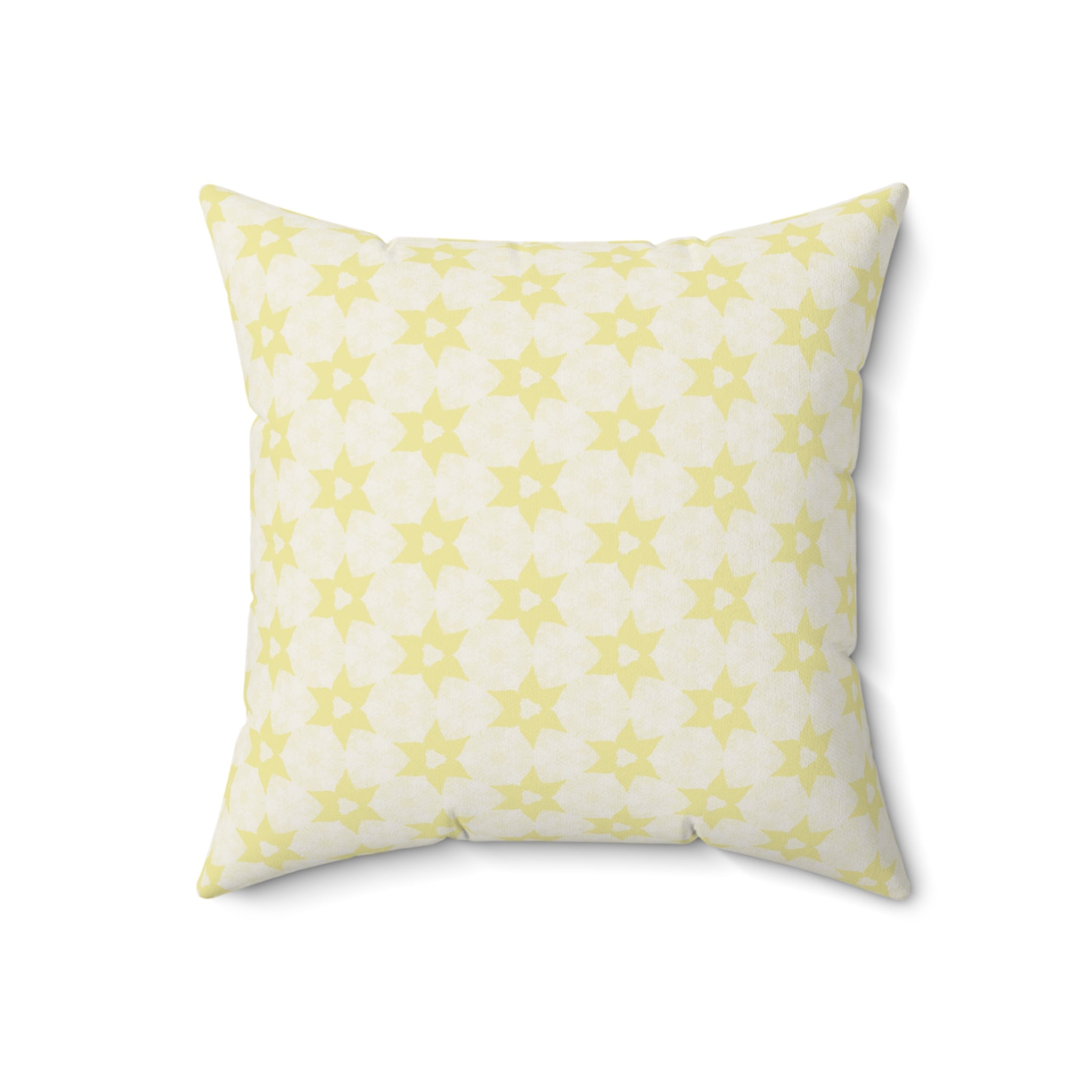 Cream Floral Star Pattern Square Pillow - Decorative Polyester Throw Pillow