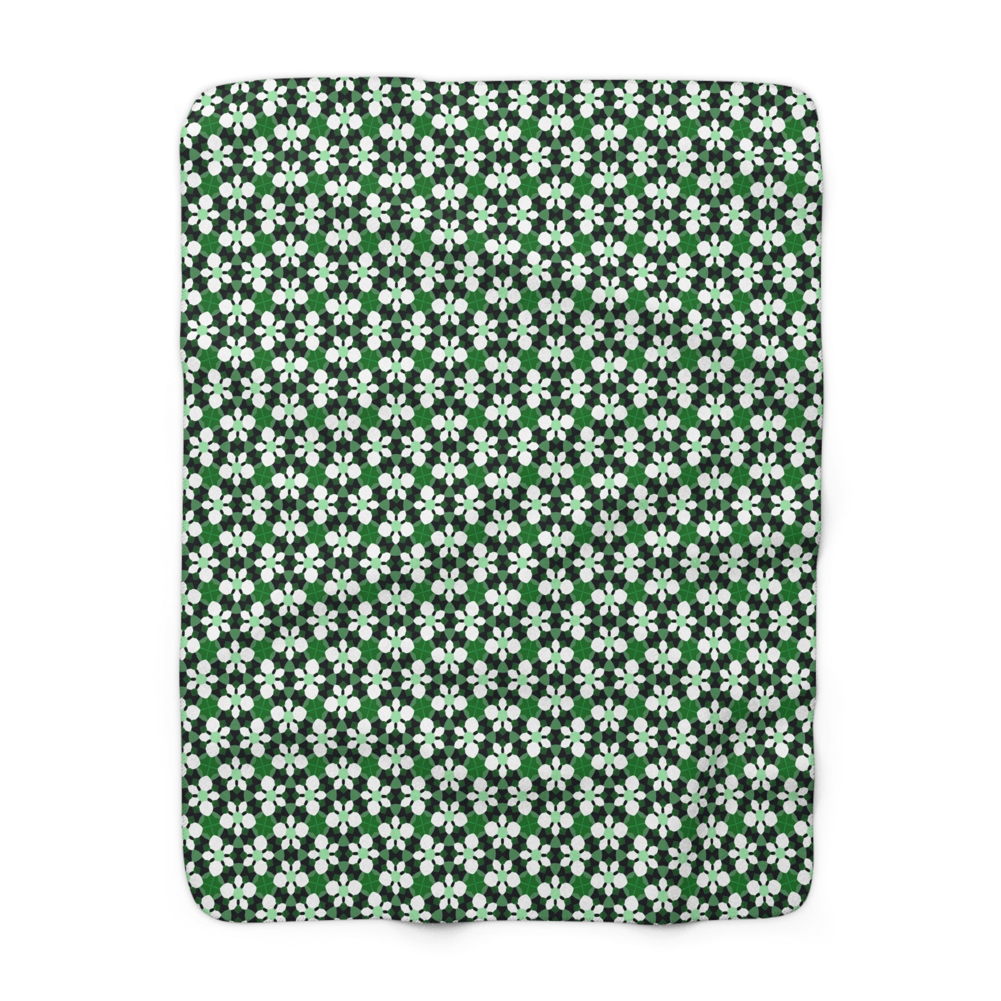 Green Retro Floral Sherpa Fleece Blanket – Cozy St. Patrick’s Day & Spring Throw