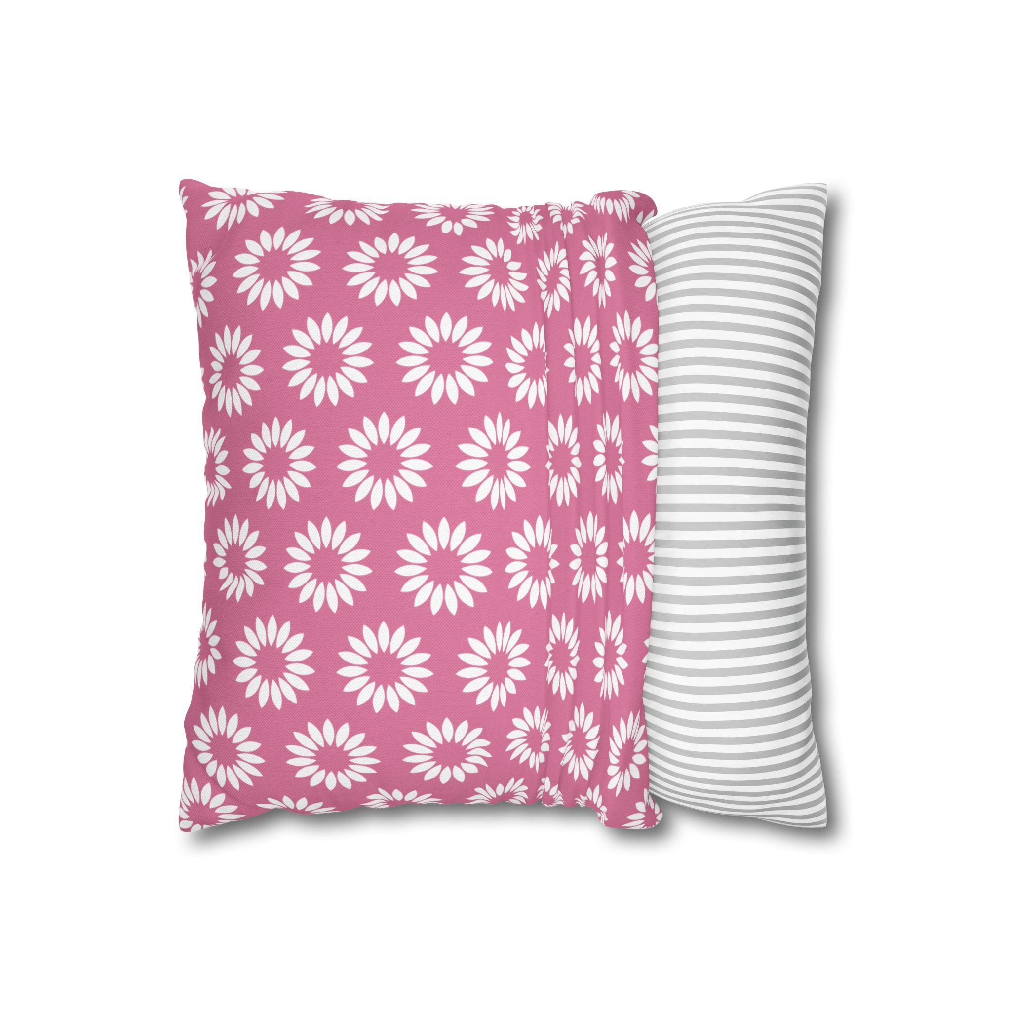 Pink Daisy Pattern THROW PILLOW COVER — Floral Square Decorative Pillow Cover