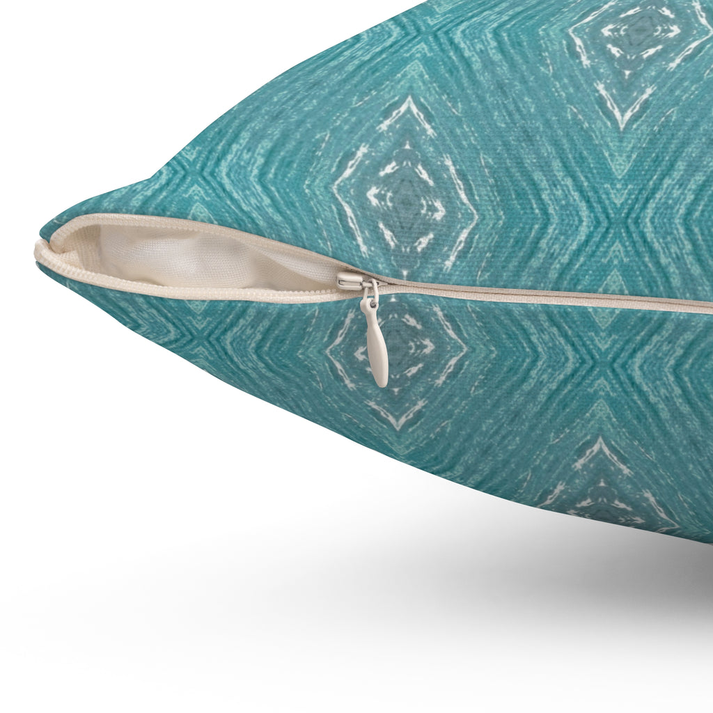 Teal Ikat Pattern Square Pillow — Boho Decorative Throw Cushion