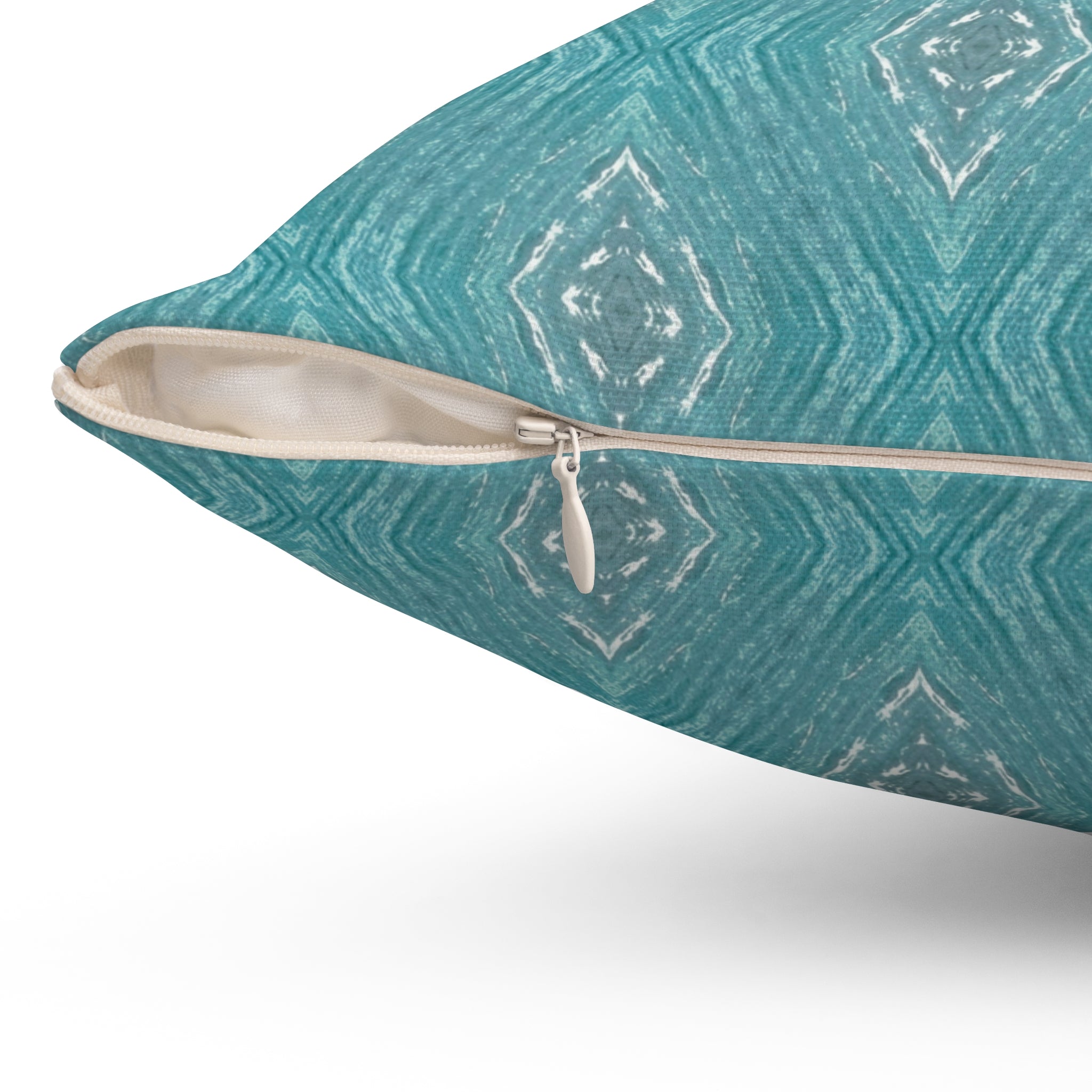 Teal Ikat Pattern Square Pillow — Boho Decorative Throw Cushion