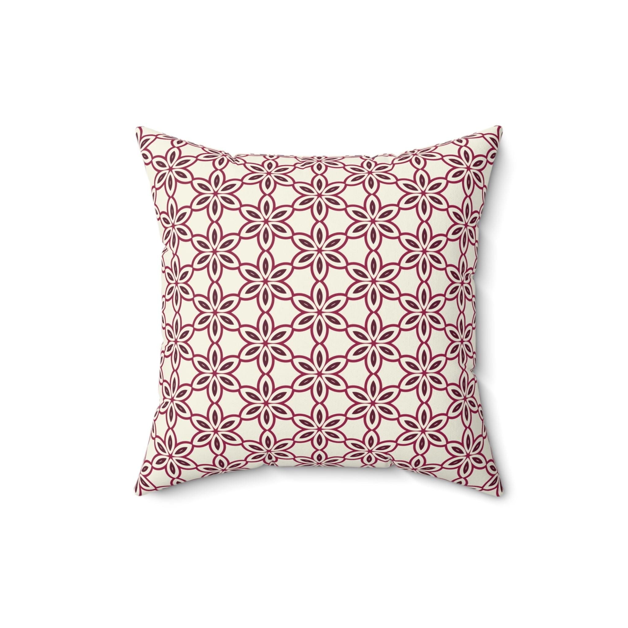 Burgundy and Cream Floral Pattern Decorative Pillow - Geometric Throw Cushion
