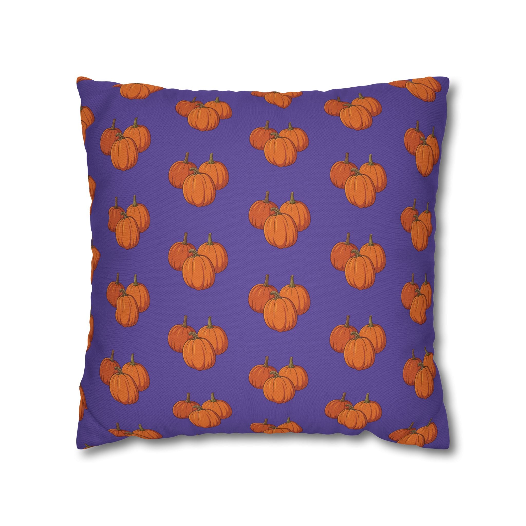 Purple Autumn Pumpkin Pattern THROW PILLOW COVER — Orange Pumpkins on Purple Decorative Throw Pillow