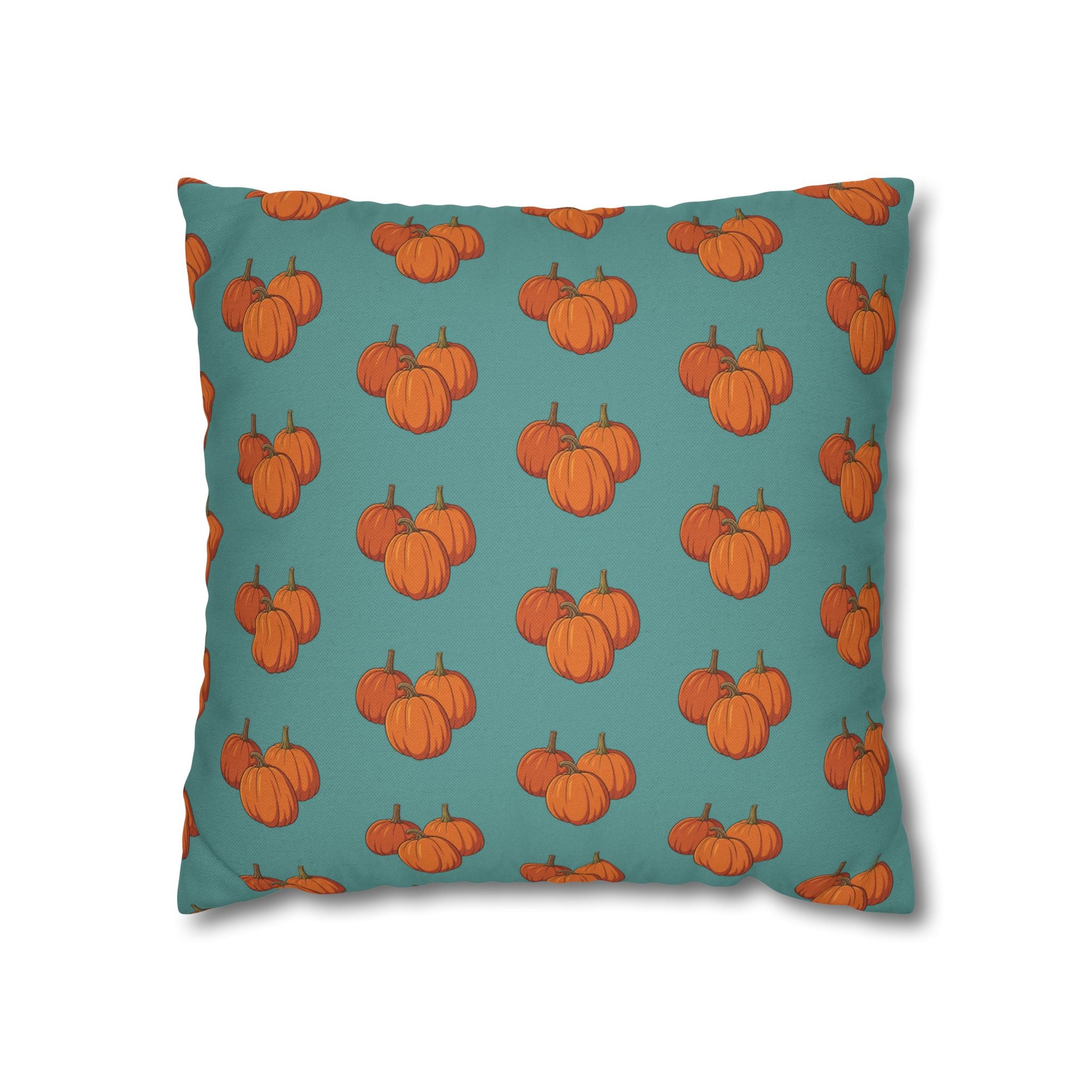 Teal Autumn Pumpkin Pattern THROW PILLOW COVER — Teal Fall Décor Cushion Cover