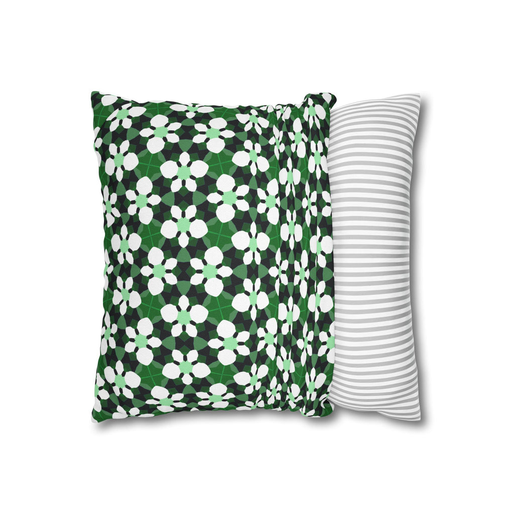 Green Retro Floral THROW PILLOW COVER— Spun Polyester Square Throw Pillow Cover