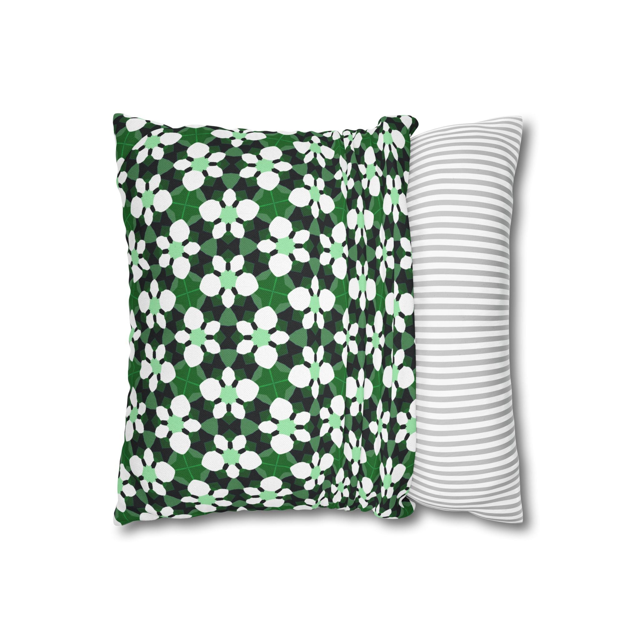 Green Retro Floral THROW PILLOW COVER— Spun Polyester Square Throw Pillow Cover