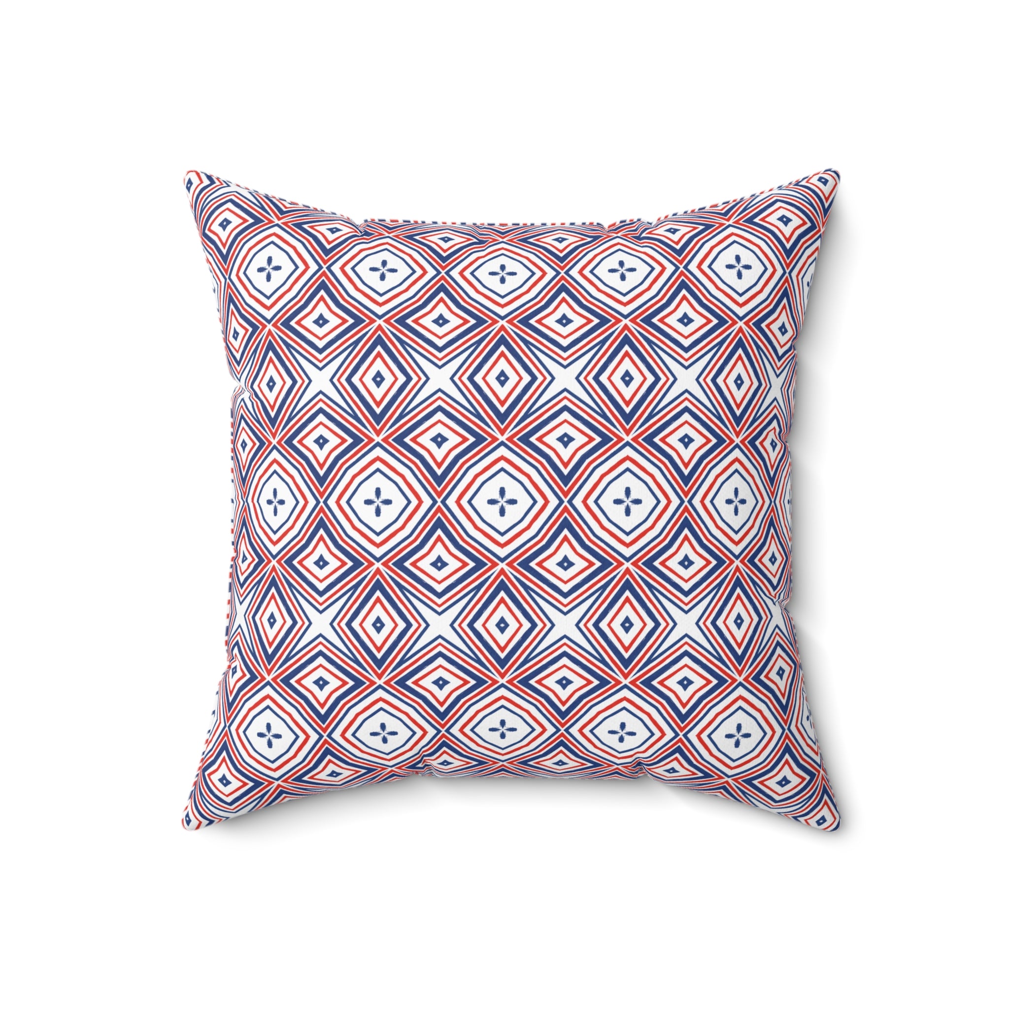 4th of July Red White & Blue Square Pillow — Patriotic Spun Polyester Cushion