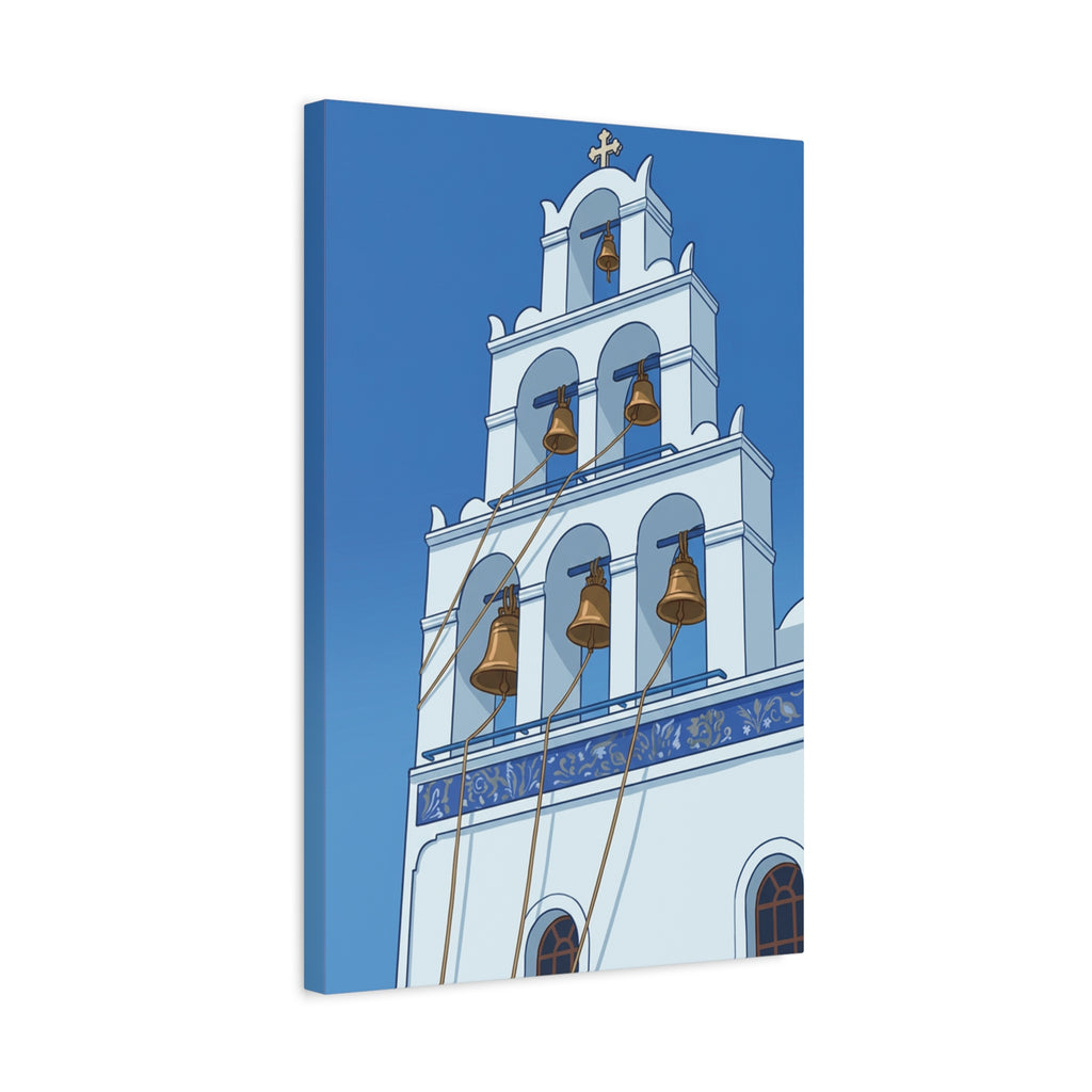 Santorini Bell Tower Canvas Wall Art — Greek Island Church Print