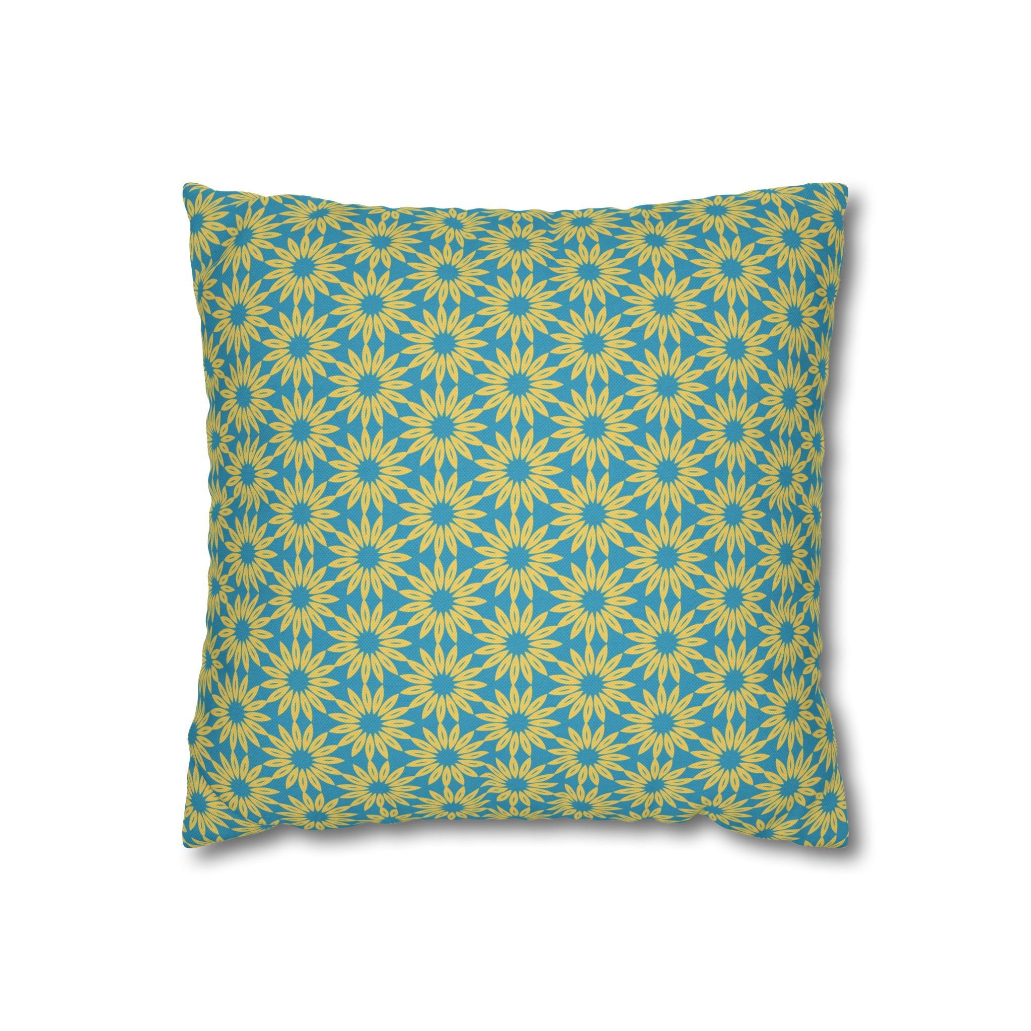 Sunburst Floral Pattern Throw THROW PILLOW COVER — Bright Teal & Yellow Decorative Square Pillowcase